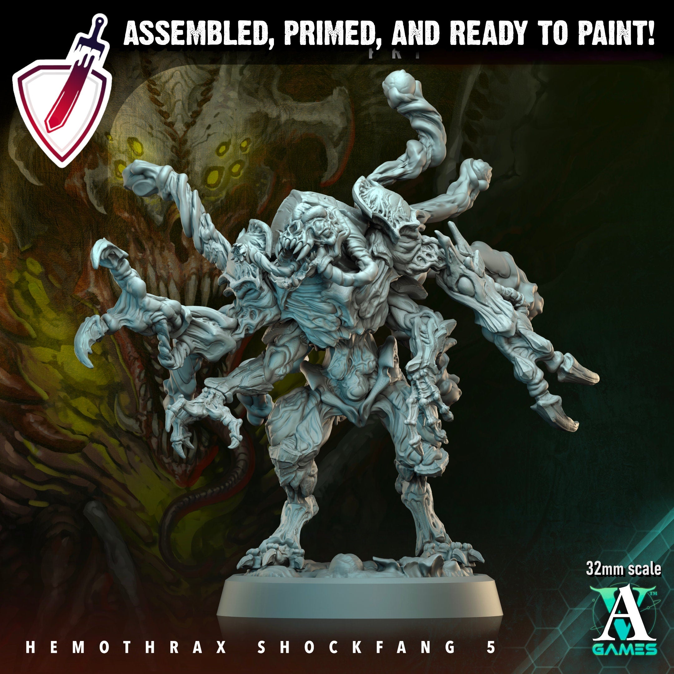 Hemothrax Shockfang | Miniatures by Archvillain Games | Resin Mini for Tabletop Gaming, D&D, Wargaming, and Painting | Assembled and Primed - Brush and Battle