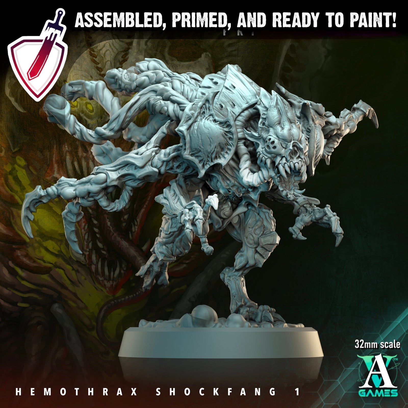 Hemothrax Shockfang | Miniatures by Archvillain Games | Resin Mini for Tabletop Gaming, D&D, Wargaming, and Painting | Assembled and Primed - Brush and Battle