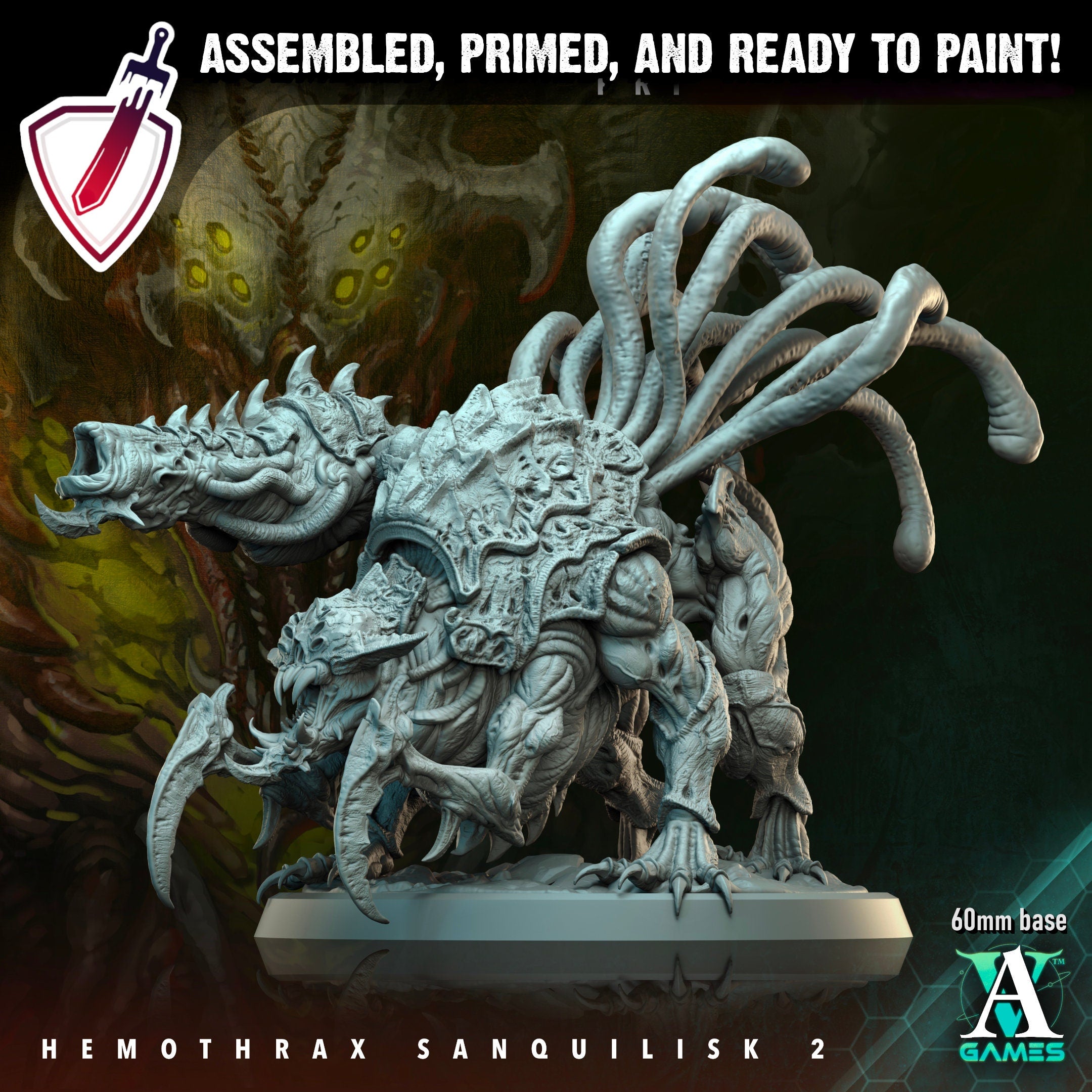 Hemothrax Sanquilisk | Miniatures by Archvillain Games | Resin Mini for Tabletop Gaming, D&D, Wargaming, and Painting | Assembled and Primed - Brush and Battle