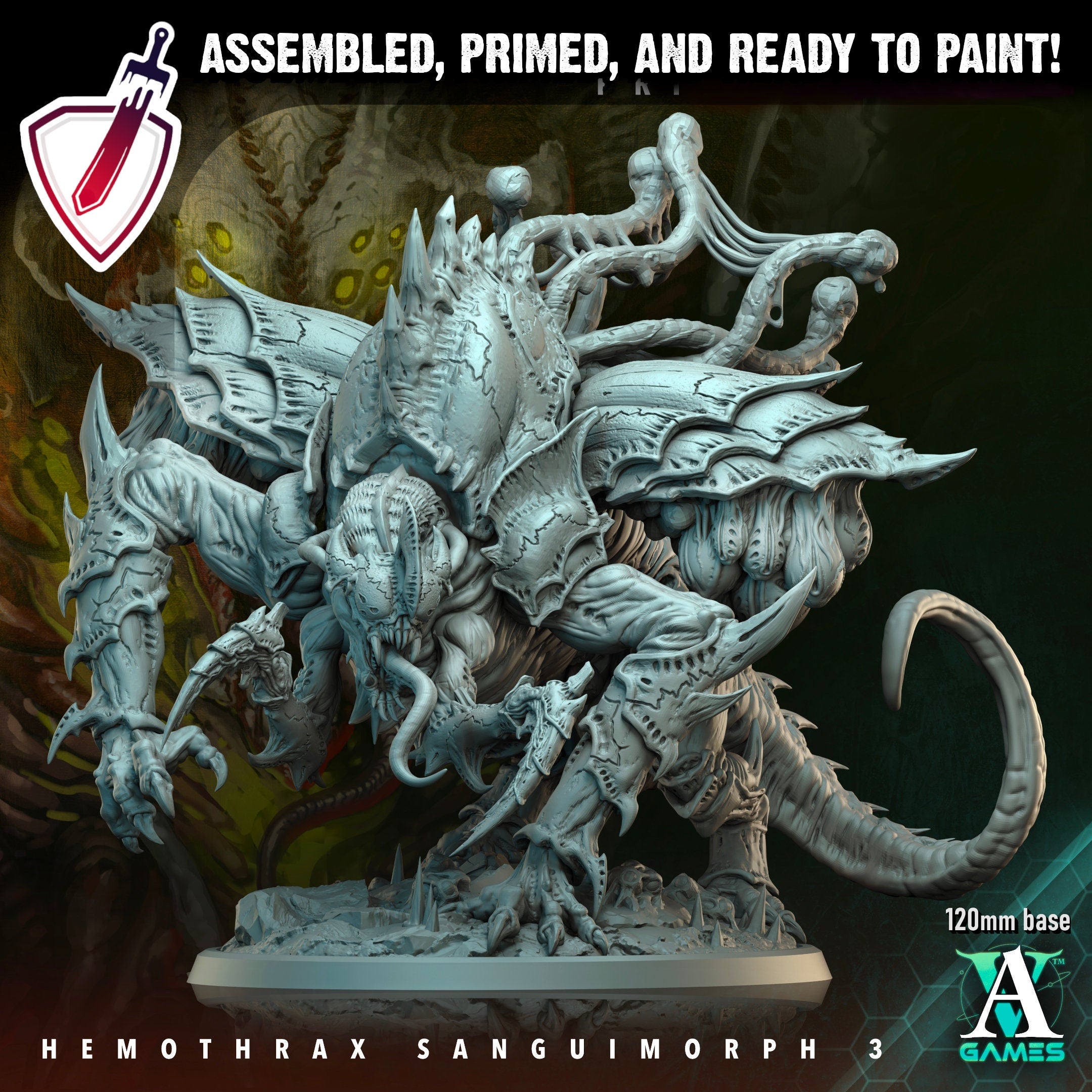 Hemothrax Sanguimorph | (Massive) Miniatures by Archvillain Games | For Tabletop Gaming, D&D, Wargaming, and Painting | Assembled and Primed - Brush and Battle