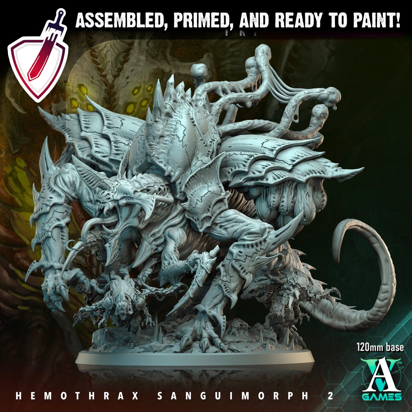 Hemothrax Sanguimorph | (Massive) Miniatures by Archvillain Games | For Tabletop Gaming, D&D, Wargaming, and Painting | Assembled and Primed - Brush and Battle