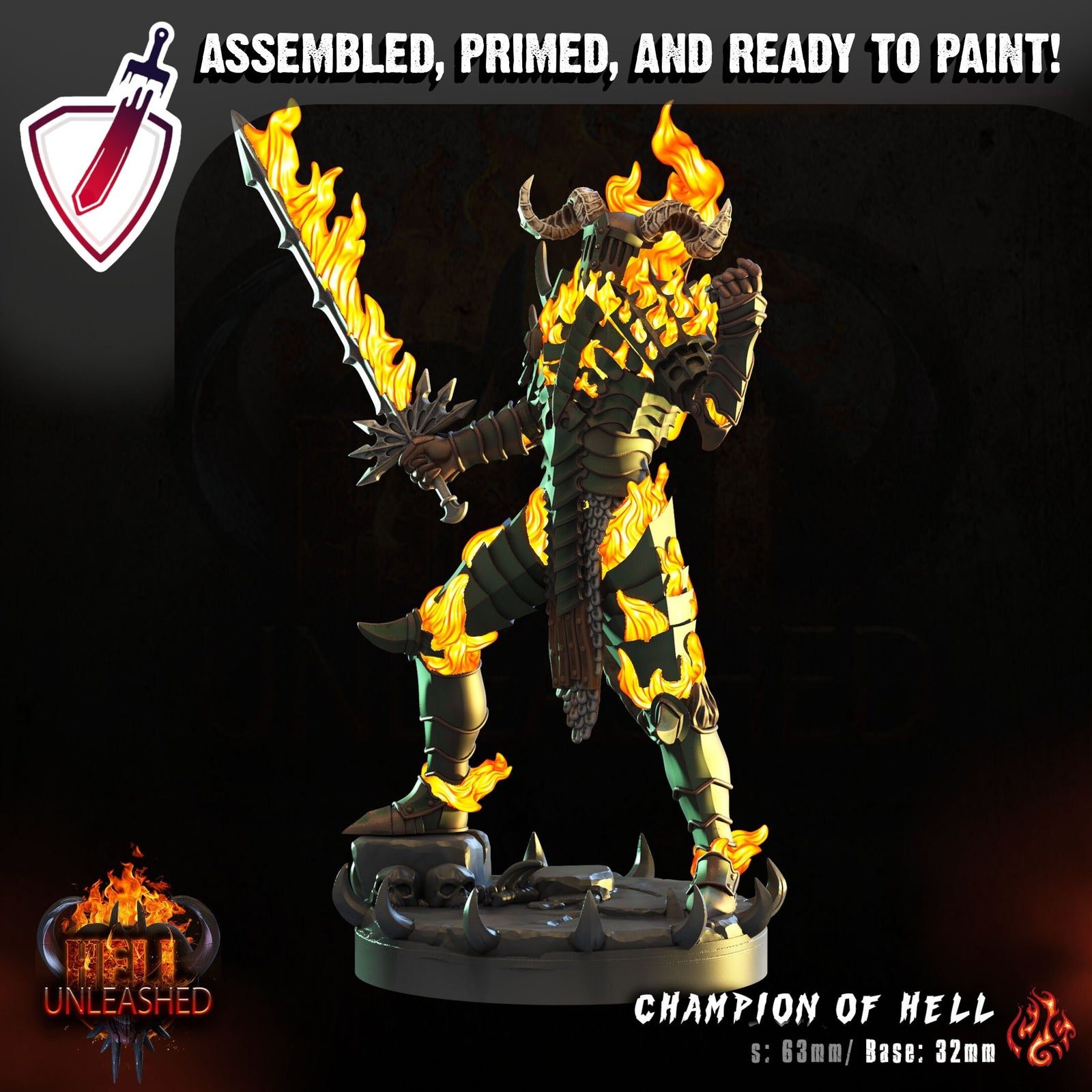 Champion of Hell | Miniature by Crippled God Foundry | Resin Mini For Tabletop Gaming, D&D, Pathfinder, and Painting | Assembled and Primed - Brush and Battle