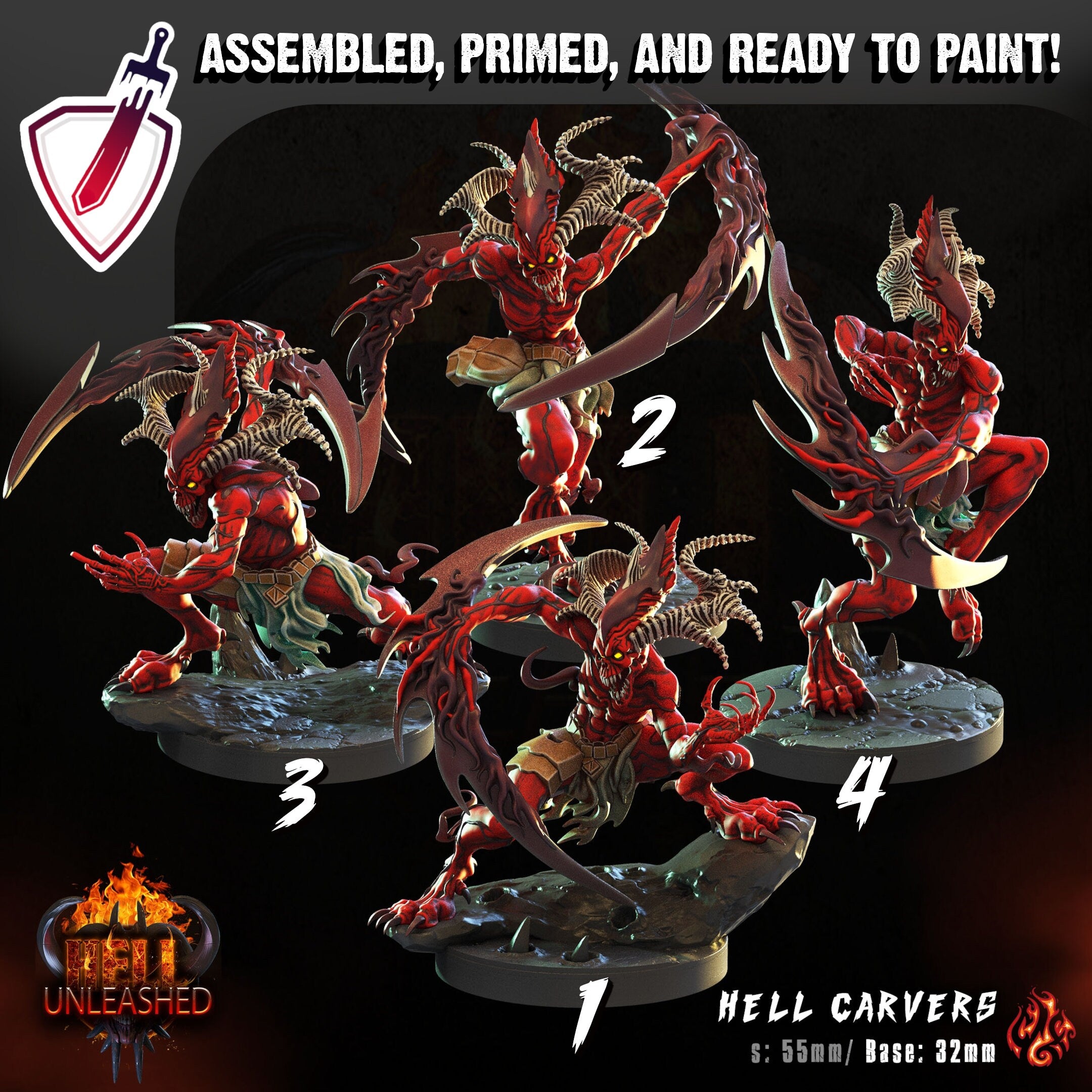 Hell Carvers | Miniatures by Crippled God Foundry | Resin Mini for Tabletop Gaming, D&D, Pathfinder, and Painting | Assembled and Primed - Brush and Battle