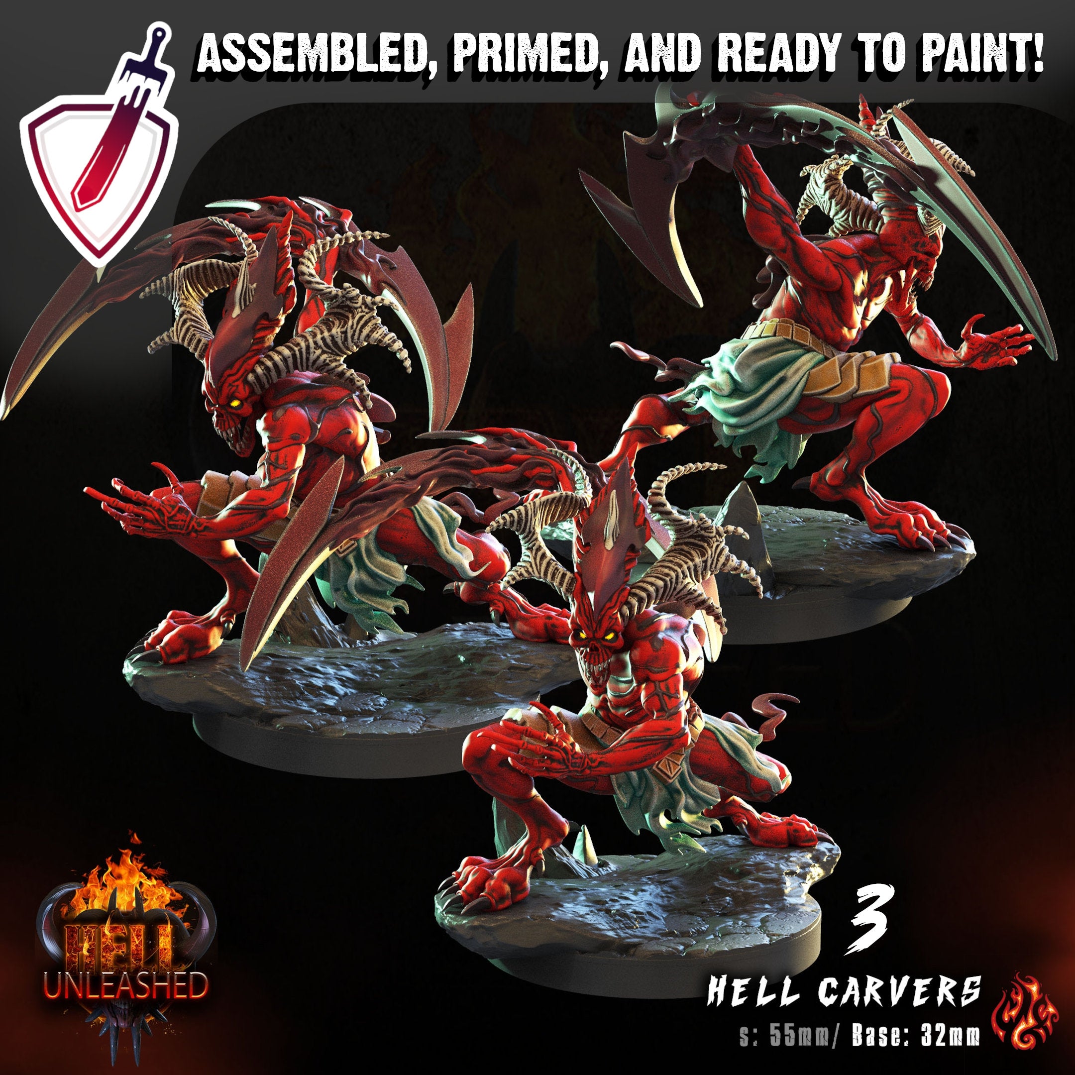 Hell Carvers | Miniatures by Crippled God Foundry | Resin Mini for Tabletop Gaming, D&D, Pathfinder, and Painting | Assembled and Primed - Brush and Battle