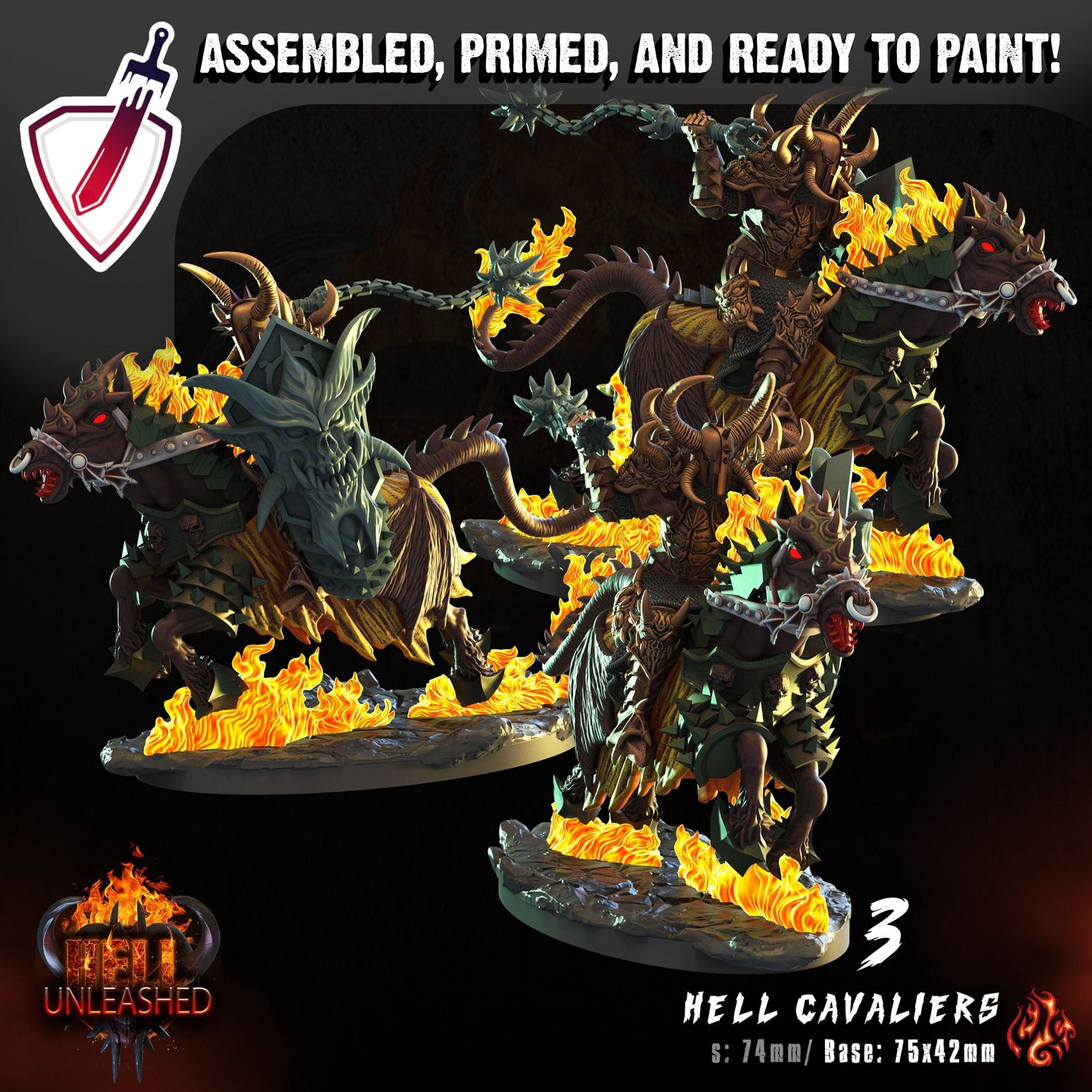Hell Cavaliers | Miniatures by Crippled God Foundry | Resin Mini for Tabletop Gaming, D&D, Pathfinder, and Painting | Assembled and Primed - Brush and Battle