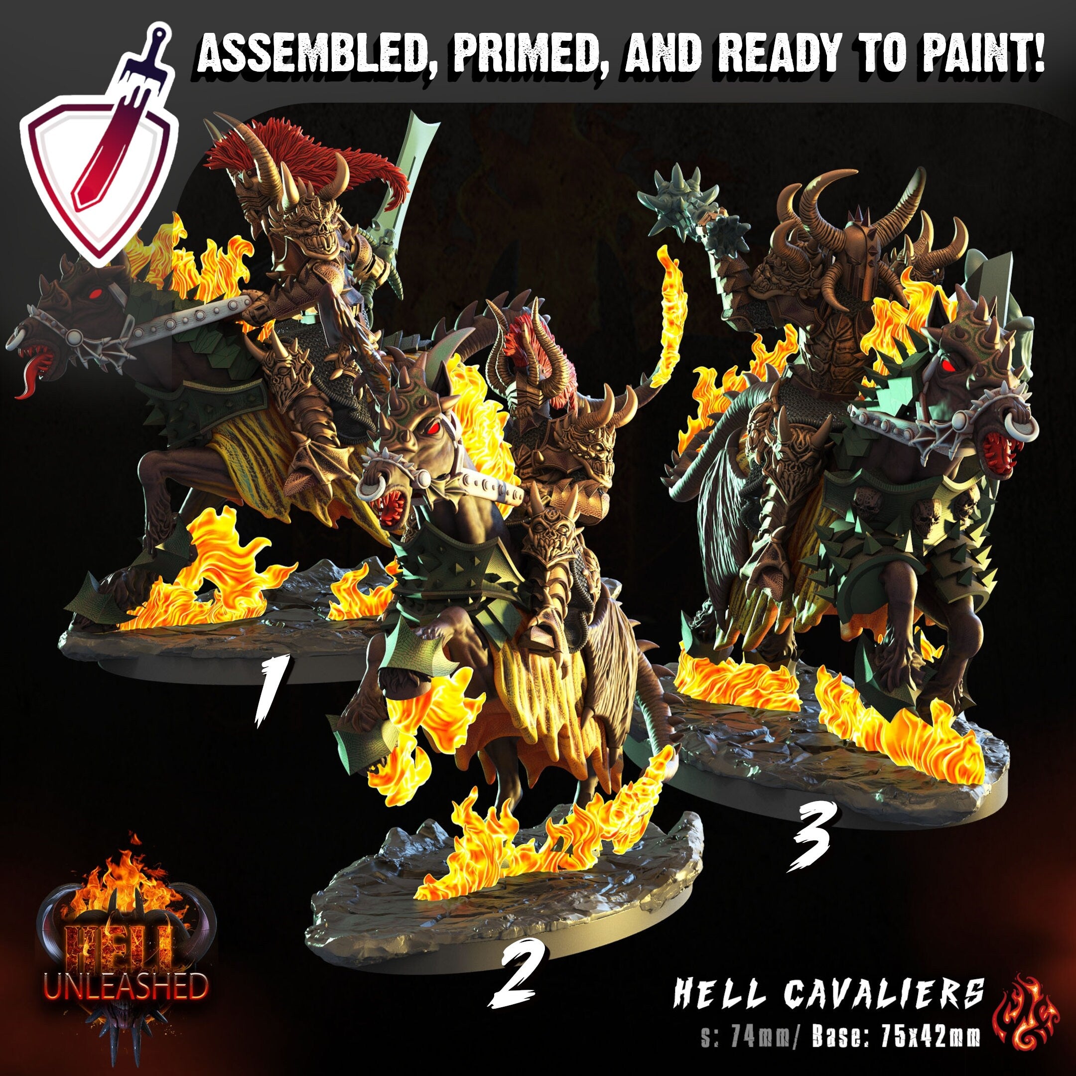 Hell Cavaliers | Miniatures by Crippled God Foundry | Resin Mini for Tabletop Gaming, D&D, Pathfinder, and Painting | Assembled and Primed - Brush and Battle