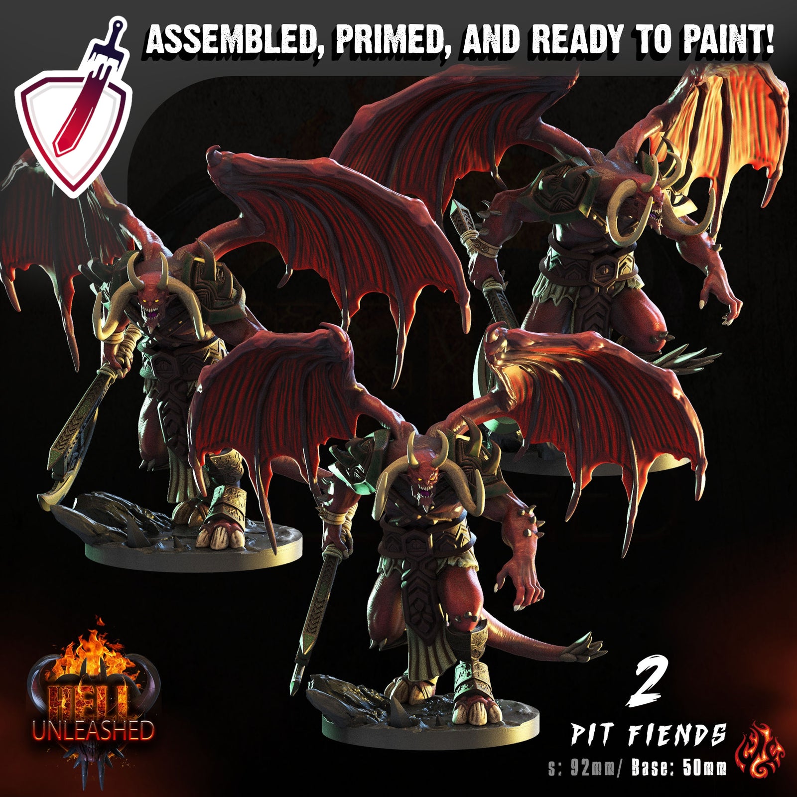 Pit Fiends | Miniatures by Crippled God Foundry | Resin Mini for Tabletop Gaming, D&D, Pathfinder, and Painting | Assembled and Primed - Brush and Battle