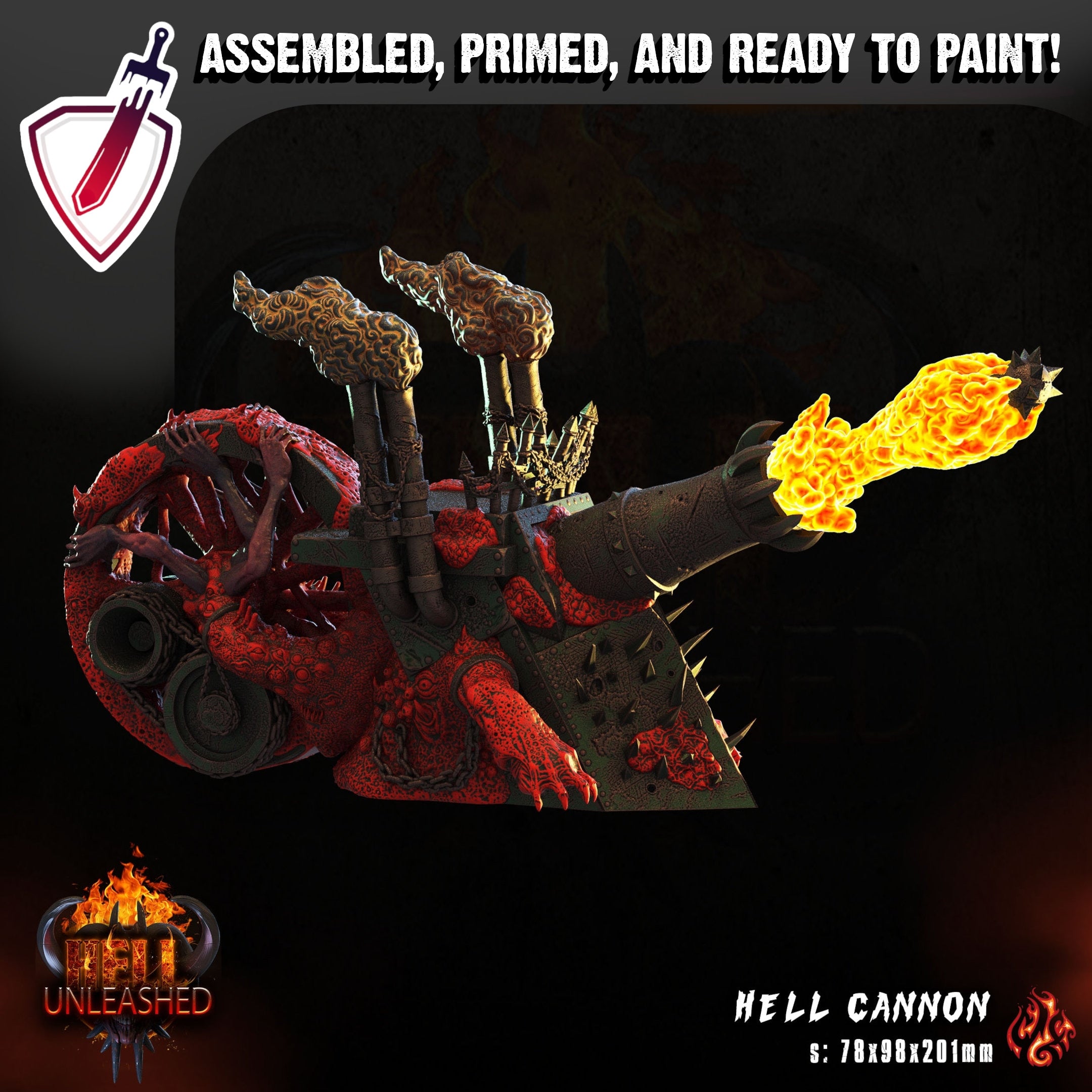 Hell Cannon | (Large) Miniature by Crippled God Foundry | For Tabletop Gaming, D&D, Pathfinder, Painting | Assembled + Primed - Brush and Battle
