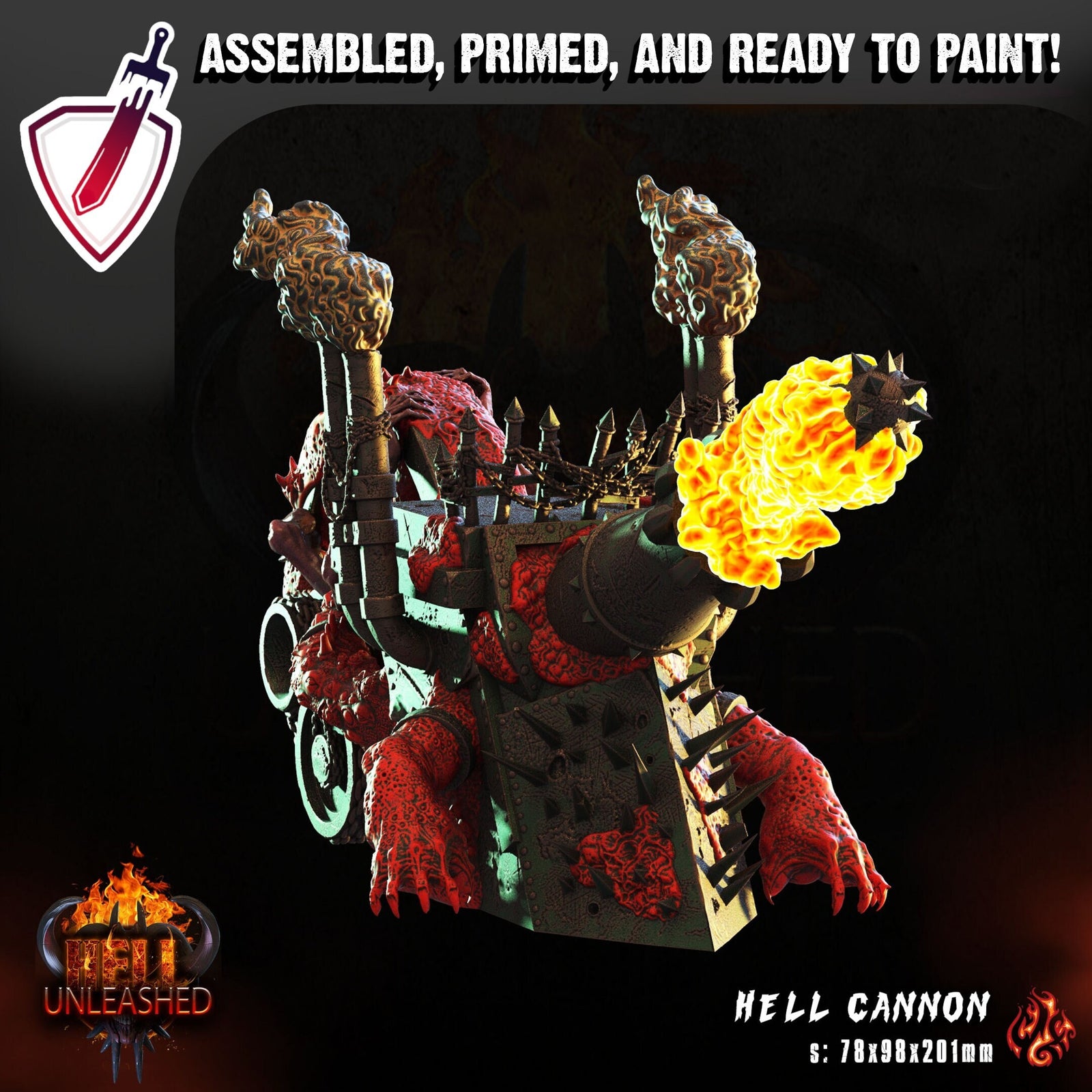 Hell Cannon | (Large) Miniature by Crippled God Foundry | For Tabletop Gaming, D&D, Pathfinder, Painting | Assembled + Primed - Brush and Battle