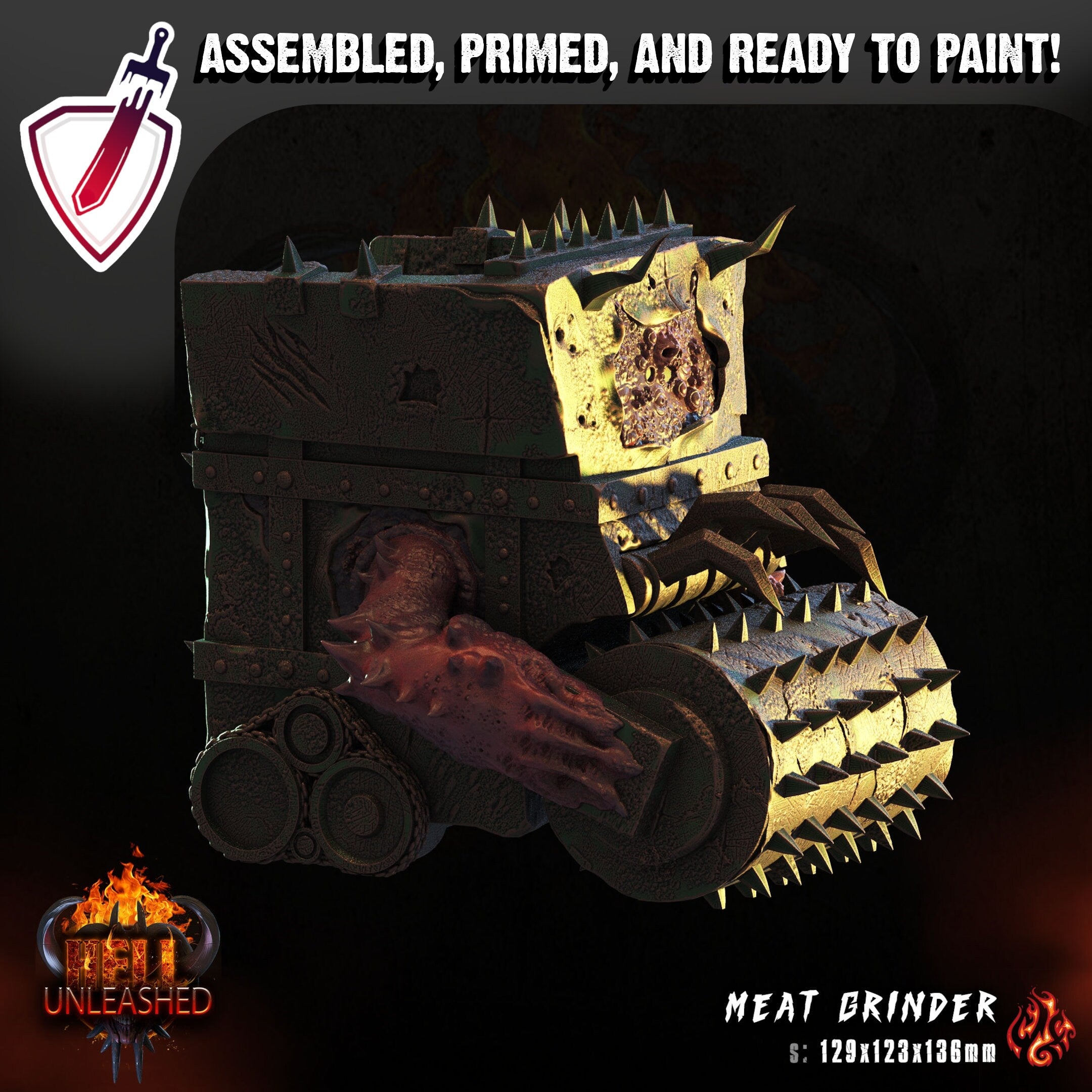 Meat Grinder | (Massive) Miniature by Crippled God Foundry | Resin Mini For Tabletop Gaming, D&D, Pathfinder, Painting | Assembled + Primed - Brush and Battle