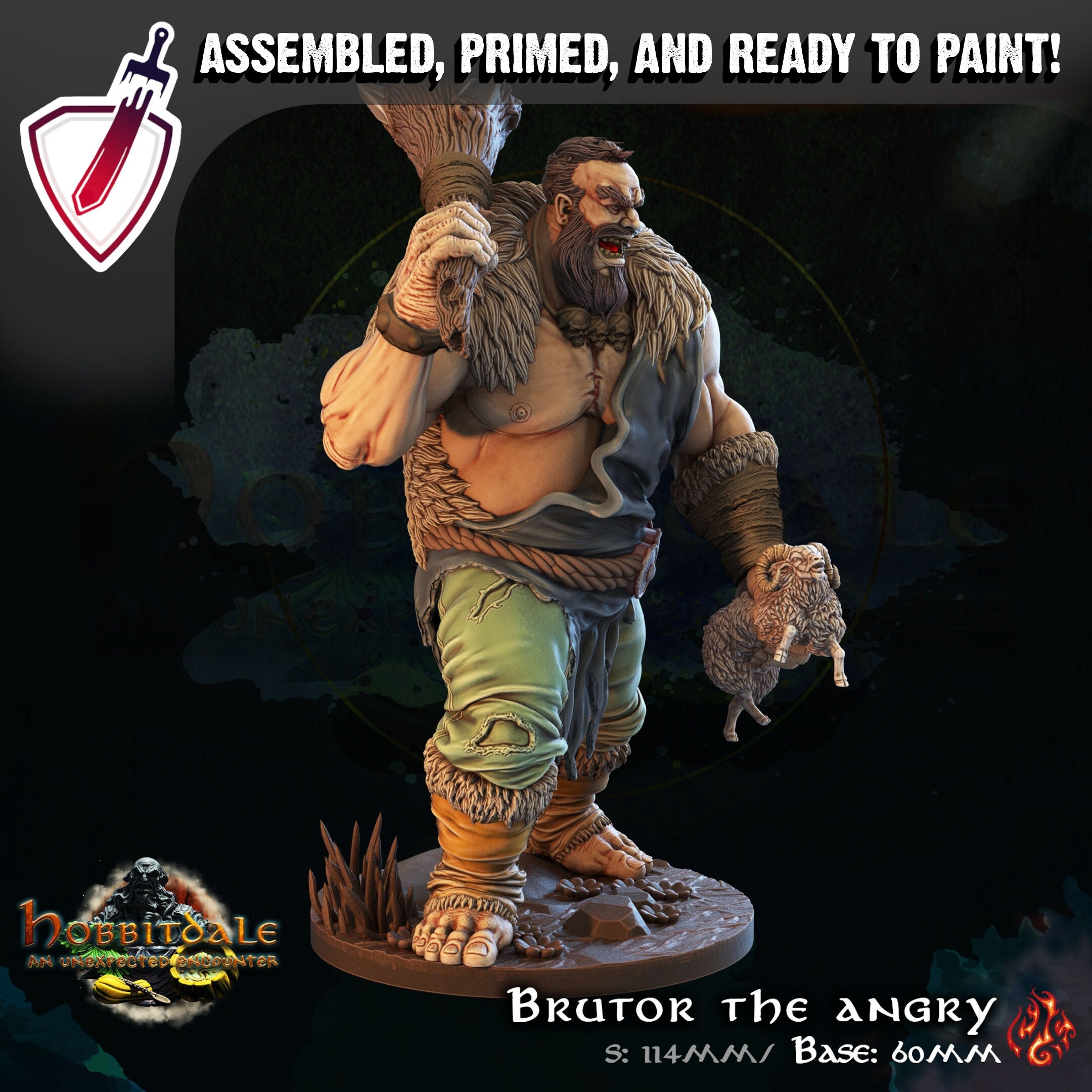 Brutor the Angry | (Large) Miniature by Crippled God Foundry | Resin Mini For Tabletop Games, D&D, Pathfinder, Painting | Assembled + Primed - Brush and Battle