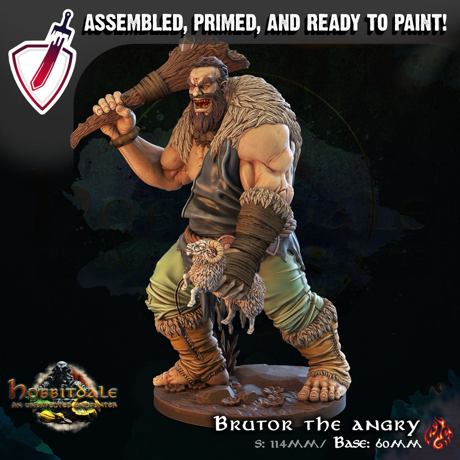 Brutor the Angry | (Large) Miniature by Crippled God Foundry | Resin Mini For Tabletop Games, D&D, Pathfinder, Painting | Assembled + Primed - Brush and Battle