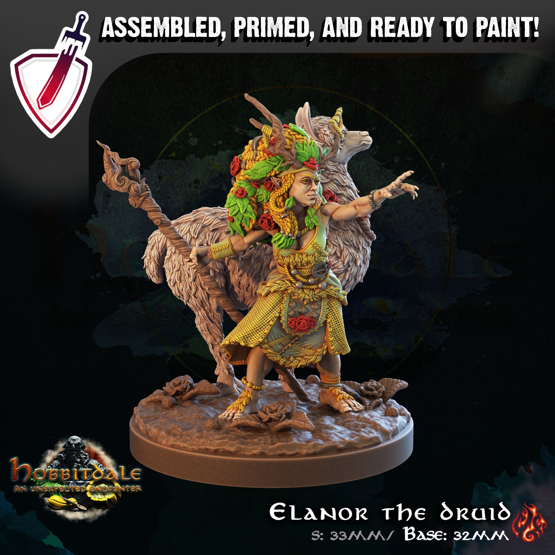 Elanor the Druid | Miniature by Crippled God Foundry | Resin Mini For Tabletop Gaming, D&D, Pathfinder, and Painting | Assembled and Primed - Brush and Battle