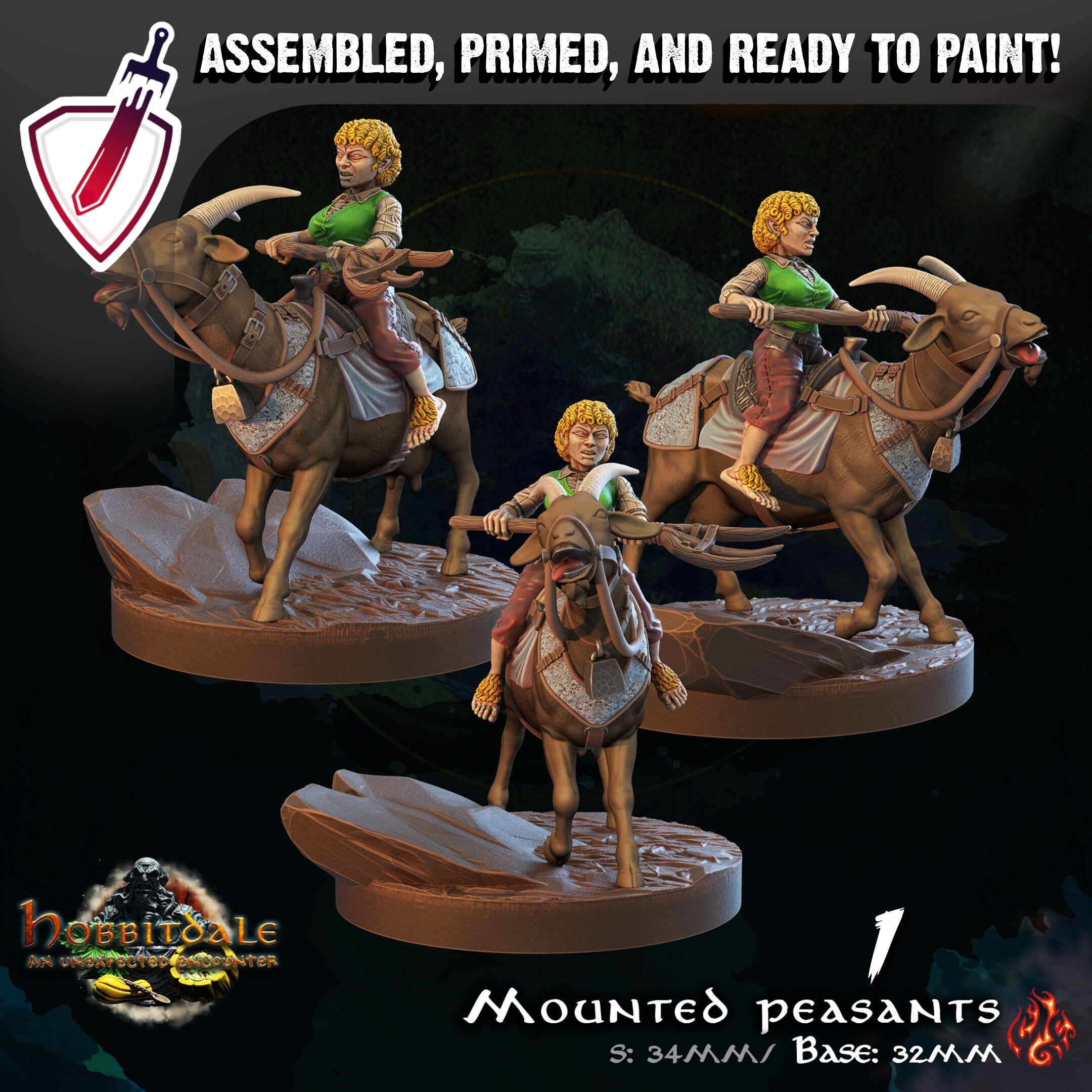 Mounted Halfling Peasants | Miniature by Crippled God Foundry | For Tabletop Gaming, D&D, Pathfinder, and Painting | Assembled and Primed - Brush and Battle