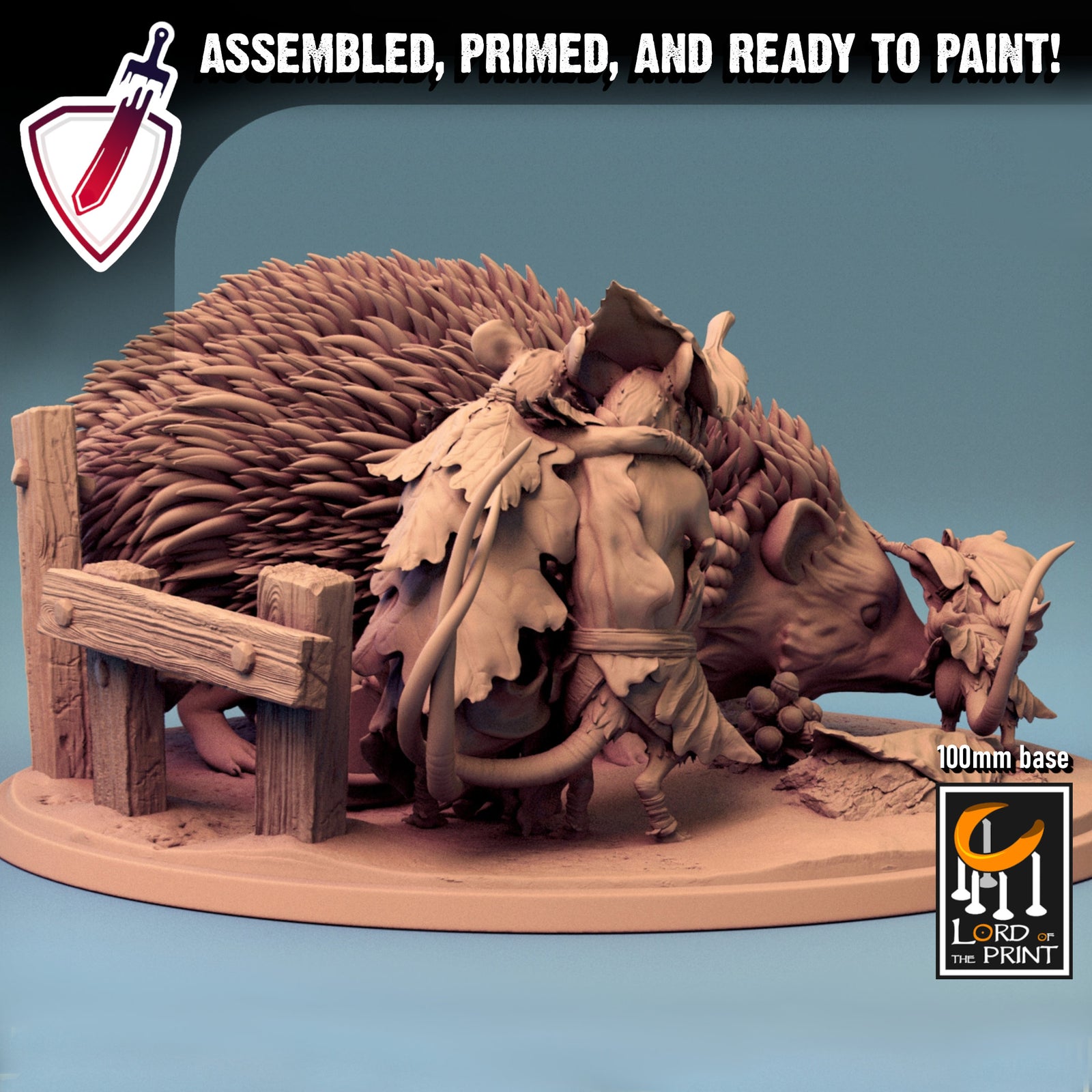 Hedgehog and Mouse Family | (Large) Miniature by Lord of the Print | For Tabletop Gaming, D&D, Pathfinder, Painting | Assembled and Primed - Brush and Battle