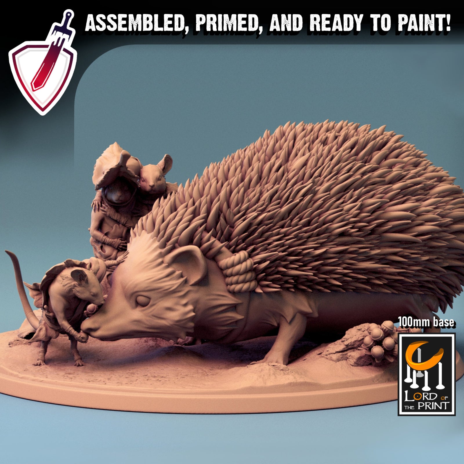 Hedgehog and Mouse Family | (Large) Miniature by Lord of the Print | For Tabletop Gaming, D&D, Pathfinder, Painting | Assembled and Primed - Brush and Battle