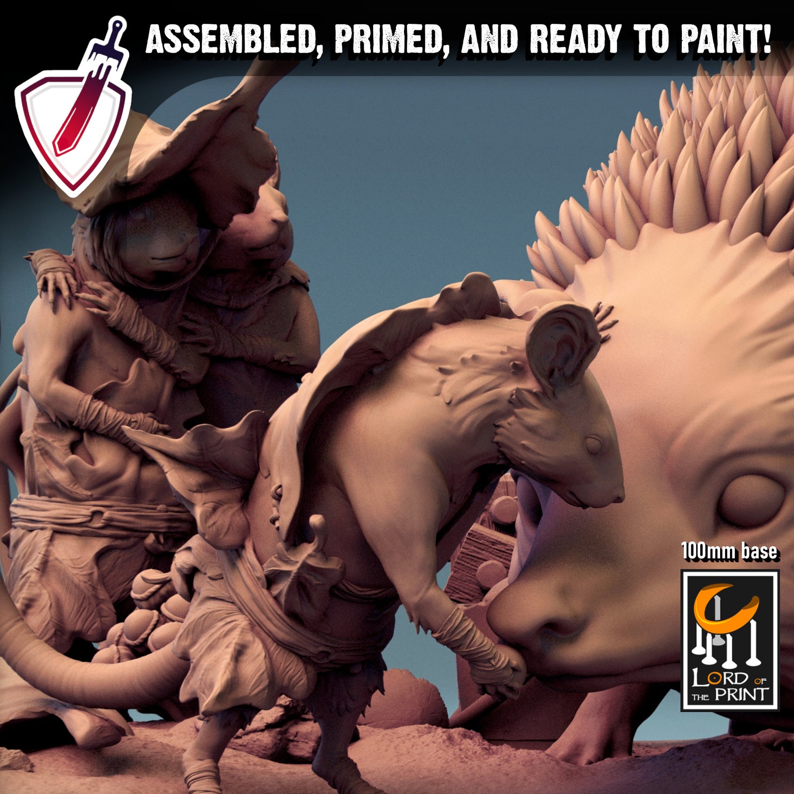 Hedgehog and Mouse Family | (Large) Miniature by Lord of the Print | For Tabletop Gaming, D&D, Pathfinder, Painting | Assembled and Primed - Brush and Battle