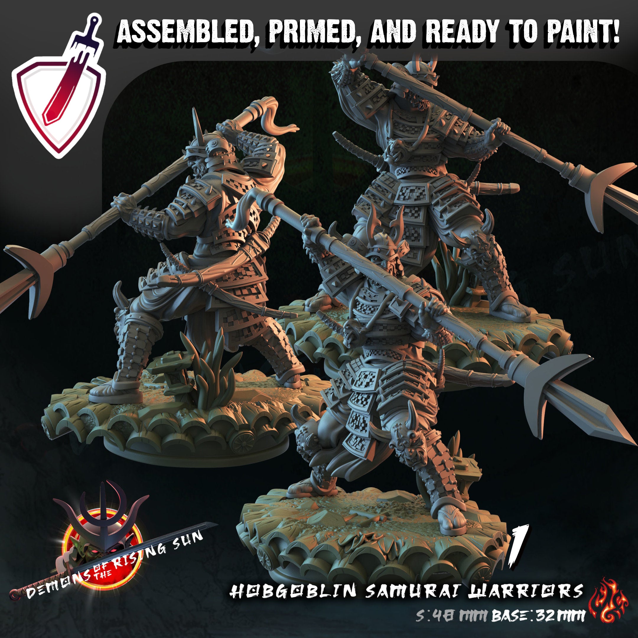 Hobgoblin Samurai Warrior | Miniature by Crippled God Foundry | For Tabletop Gaming, D&D, Pathfinder, and Painting | Assembled and Primed - Brush and Battle