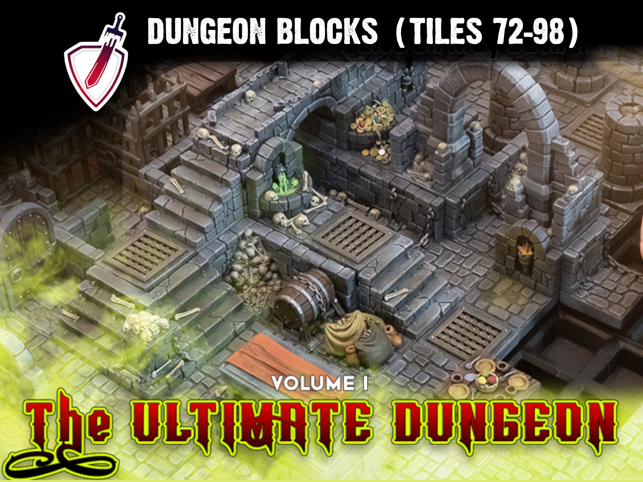 Dungeon Blocks Ultimate Dungeon Expansion Tiles (72-98) | FDM or Resin Print | Great for D&D, Pathfinder, or any Tabletop RPG | Free Grids! - Brush and Battle