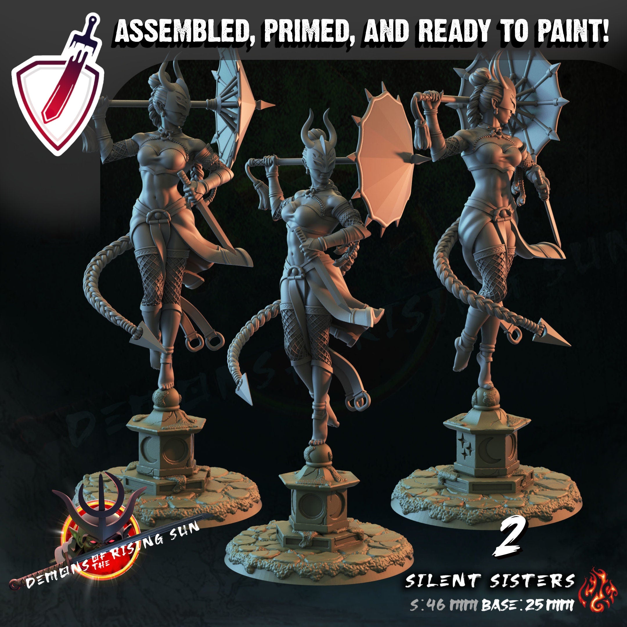 Silent Sisters | Miniatures by Crippled God Foundry | Resin Mini For Tabletop Gaming, D&D, Pathfinder, and Painting | Assembled and Primed - Brush and Battle