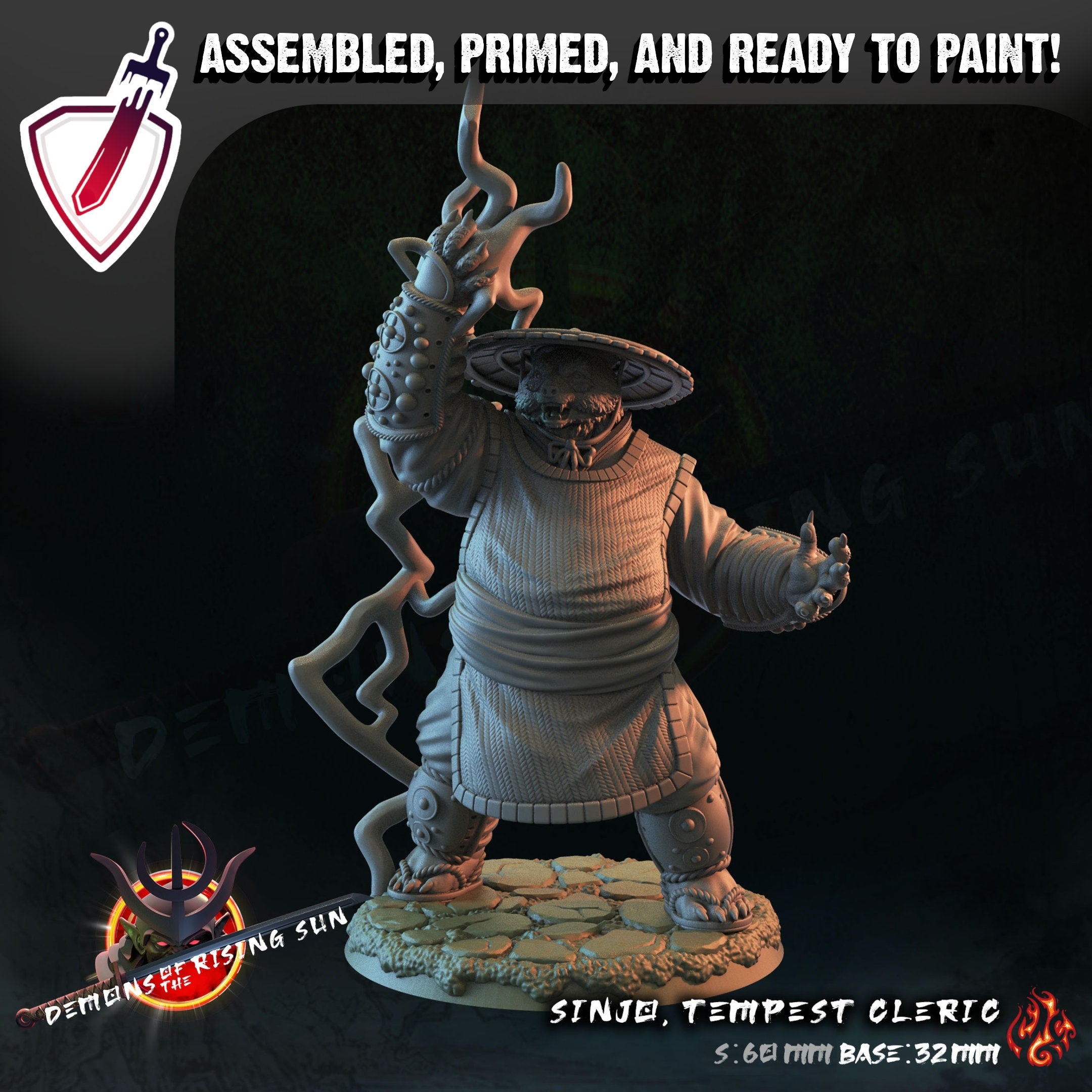 Sinjo, Tempest Cleric | Miniature by Crippled God Foundry | Resin Mini For Tabletop Gaming, D&D, Pathfinder, Painting | Assembled and Primed - Brush and Battle
