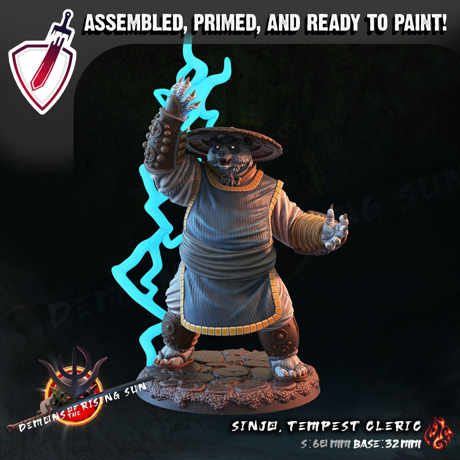 Sinjo, Tempest Cleric | Miniature by Crippled God Foundry | Resin Mini For Tabletop Gaming, D&D, Pathfinder, Painting | Assembled and Primed - Brush and Battle