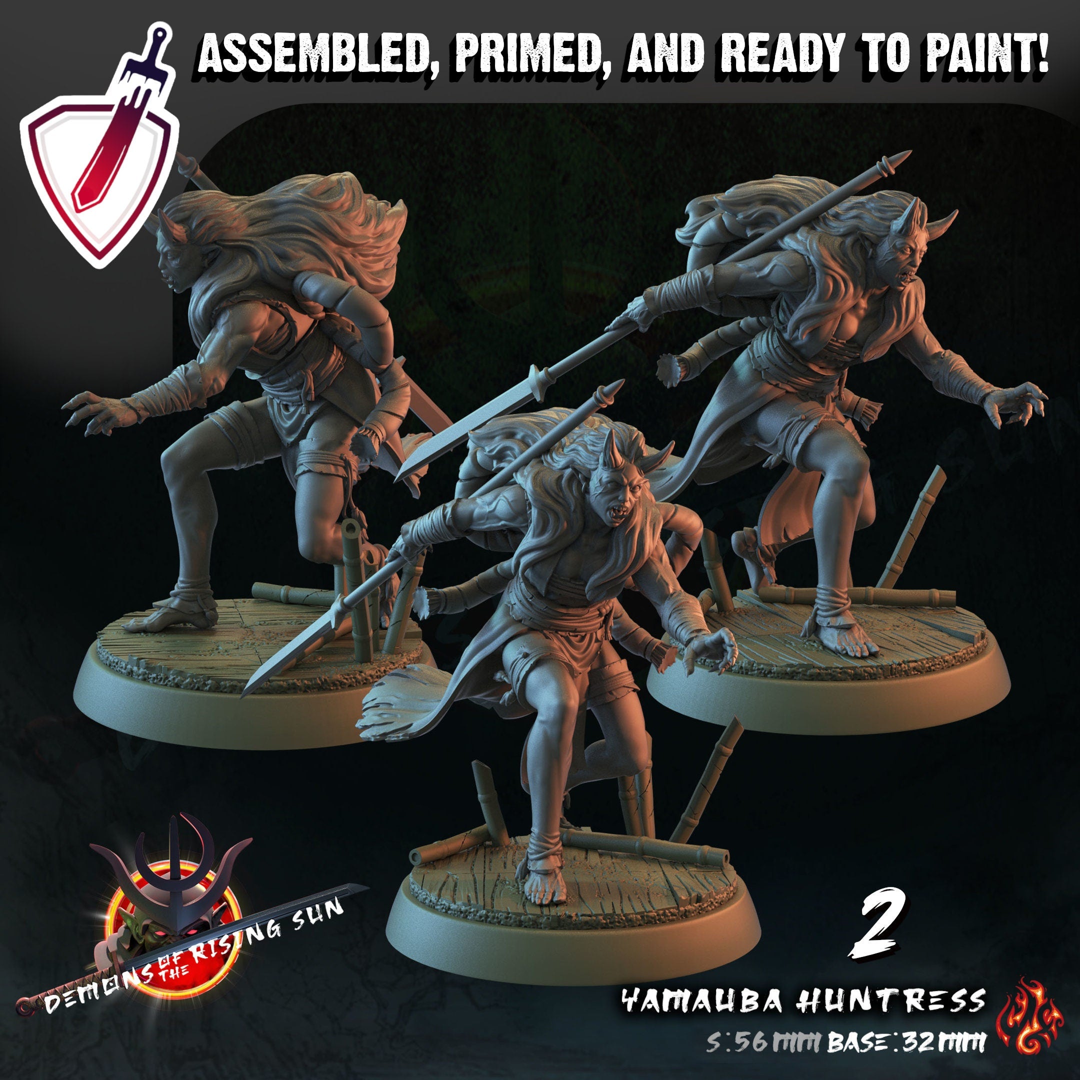 Yamauba Huntresses | Miniatures by Crippled God Foundry | Resin Mini For Tabletop Gaming, D&D, Pathfinder, Painting | Assembled and Primed - Brush and Battle