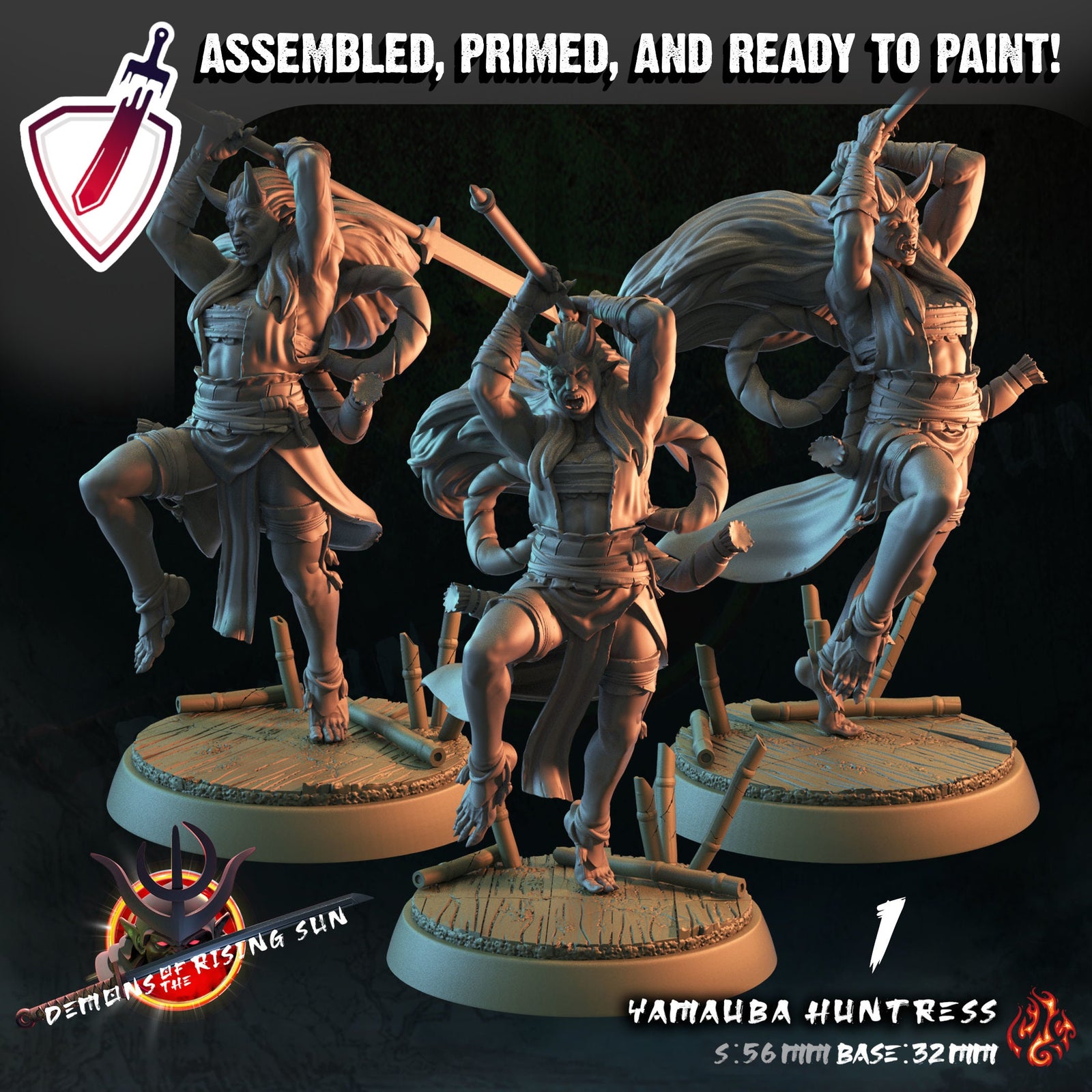 Yamauba Huntresses | Miniatures by Crippled God Foundry | Resin Mini For Tabletop Gaming, D&D, Pathfinder, Painting | Assembled and Primed - Brush and Battle