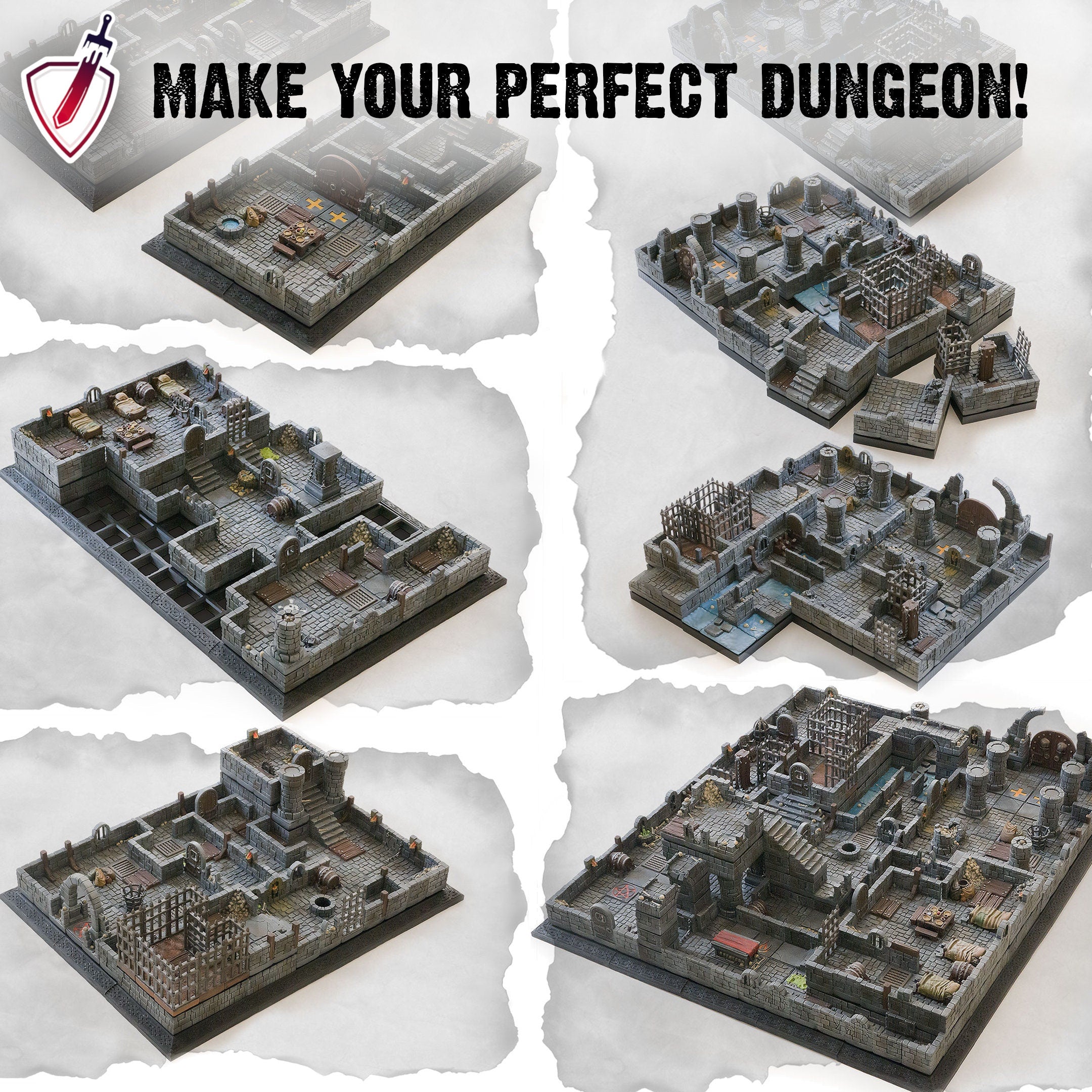 Dungeon Blocks Ultimate Dungeon Expansion Tiles (1-35) | FDM or Resin Printed | Great for D&D, Pathfinder, or any Tabletop RPG | Free Grids! - Brush and Battle