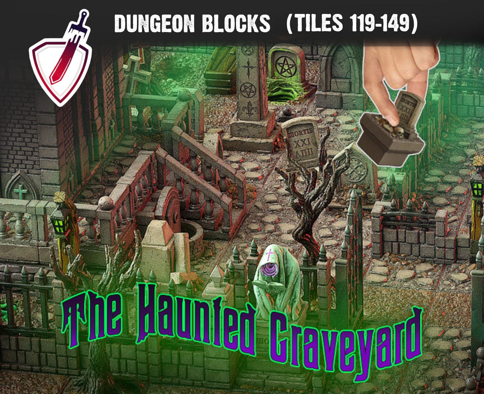 Dungeon Blocks Haunted Graveyard Expansion Tiles(119-149) | FDM or Resin Printed | Great for D&D, Pathfinder, any Tabletop RPG | Free Grids!