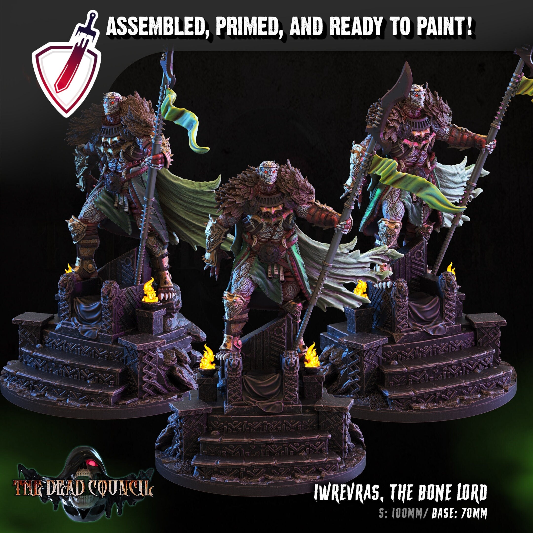 Bone Lord Iwrevras | Miniature by Crippled God Foundry | Resin Mini For Tabletop Gaming, D&D, Pathfinder, Painting | Assembled and Primed - Brush and Battle