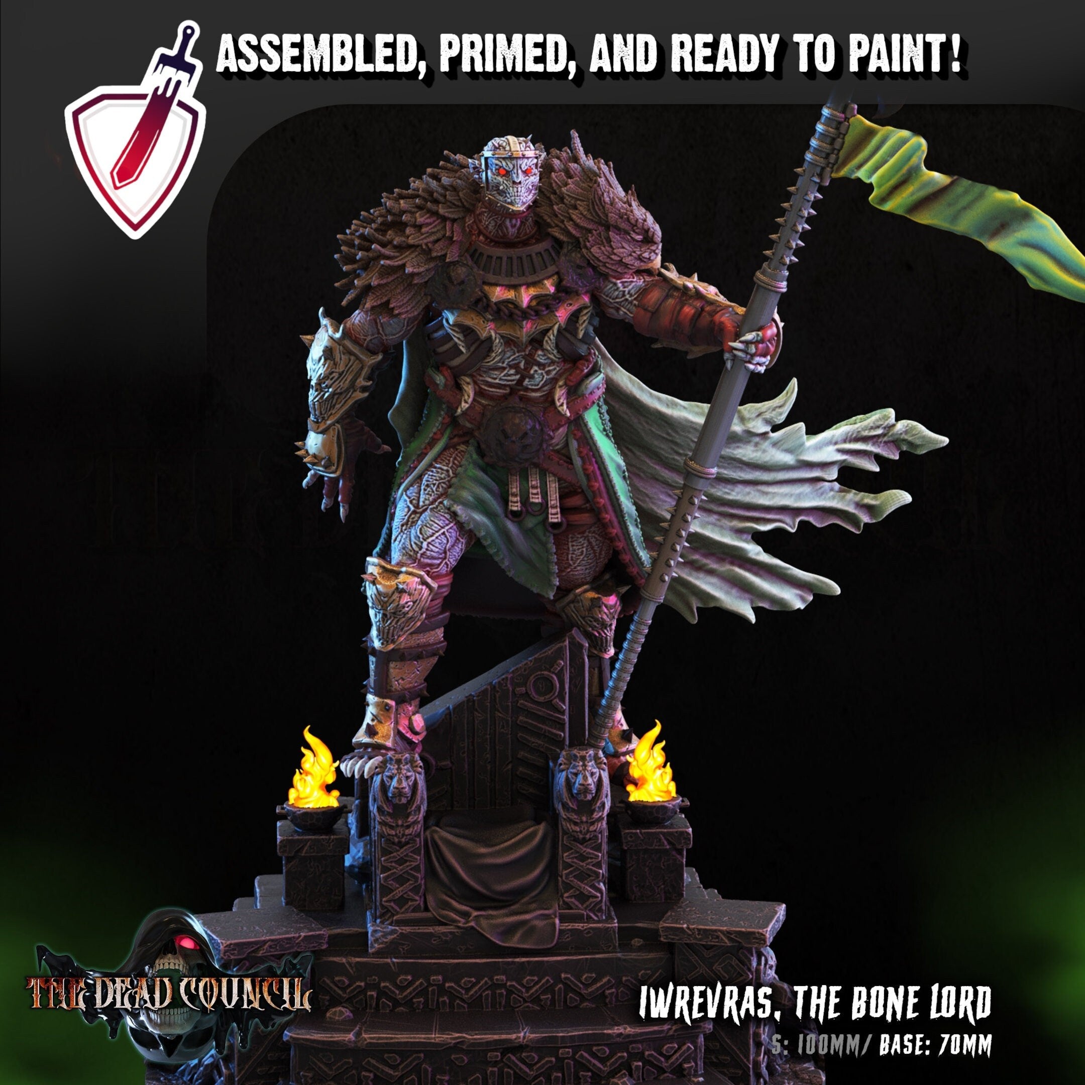 Bone Lord Iwrevras | Miniature by Crippled God Foundry | Resin Mini For Tabletop Gaming, D&D, Pathfinder, Painting | Assembled and Primed - Brush and Battle