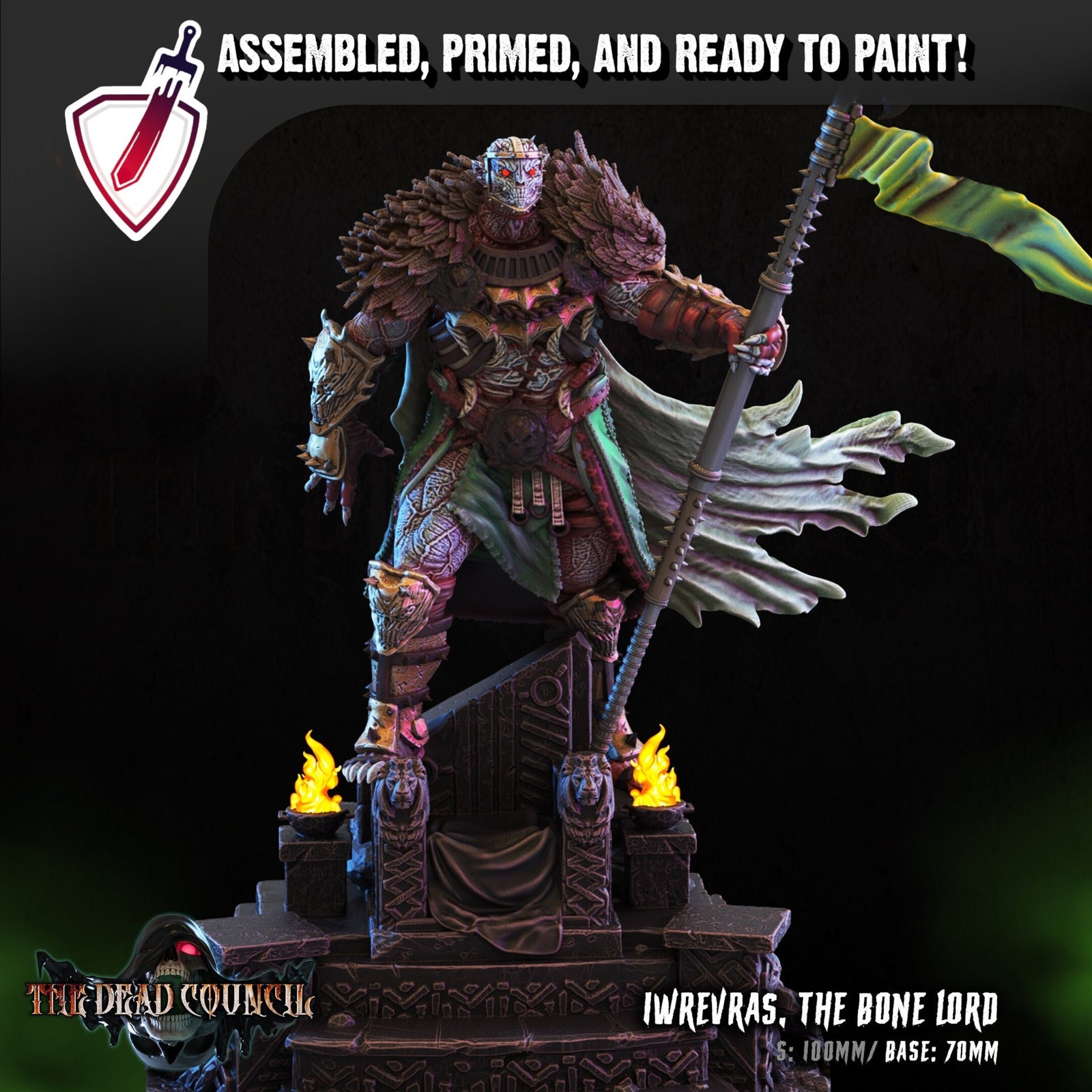 Bone Lord Iwrevras | Miniature by Crippled God Foundry | Resin Mini For Tabletop Gaming, D&D, Pathfinder, Painting | Assembled and Primed - Brush and Battle