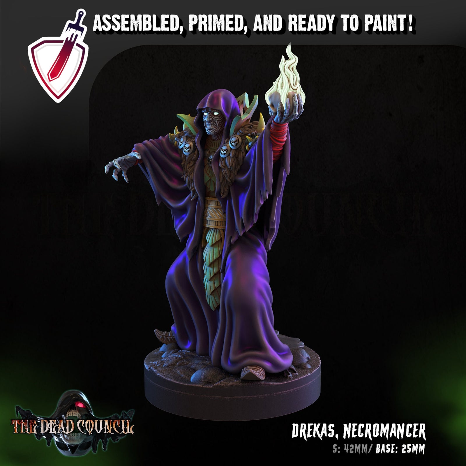 Necromancer Drekas | Miniature by Crippled God Foundry | Resin Mini For Tabletop Gaming, D&D, Pathfinder, Painting | Assembled and Primed - Brush and Battle