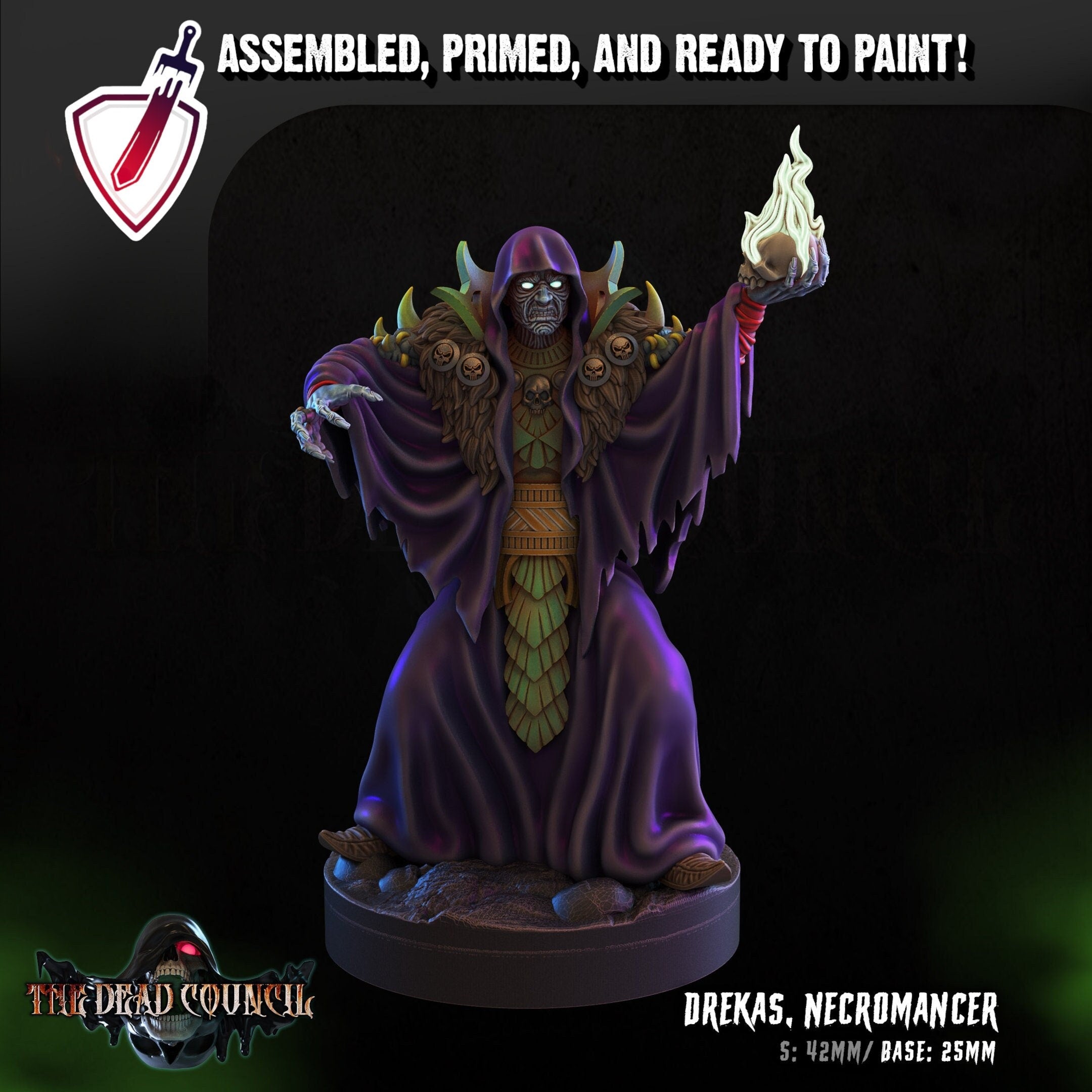 Necromancer Drekas | Miniature by Crippled God Foundry | Resin Mini For Tabletop Gaming, D&D, Pathfinder, Painting | Assembled and Primed - Brush and Battle