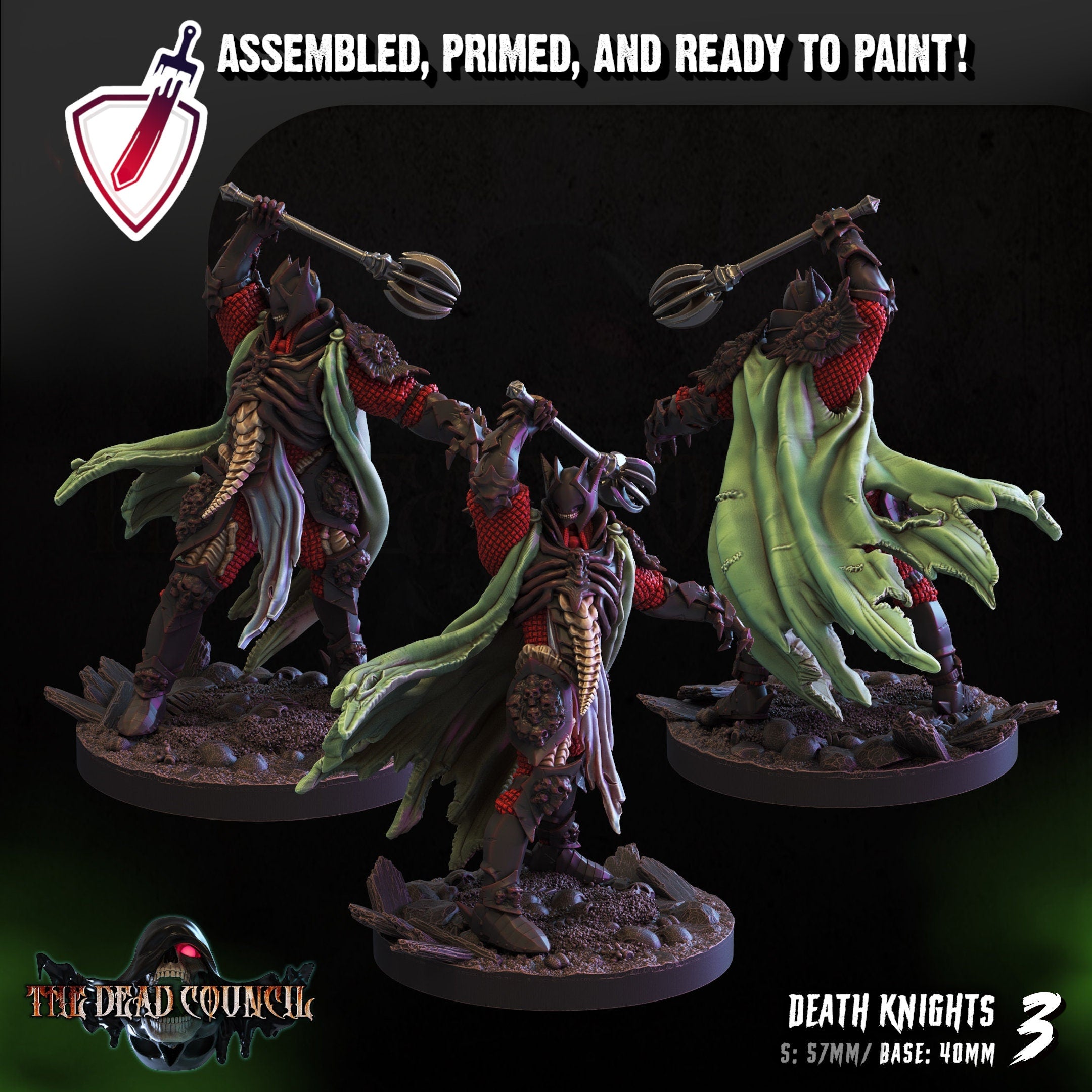 Death Knights | Miniatures by Crippled God Foundry | Resin Mini for Tabletop Gaming, D&D, Pathfinder, and Painting | Assembled and Primed - Brush and Battle