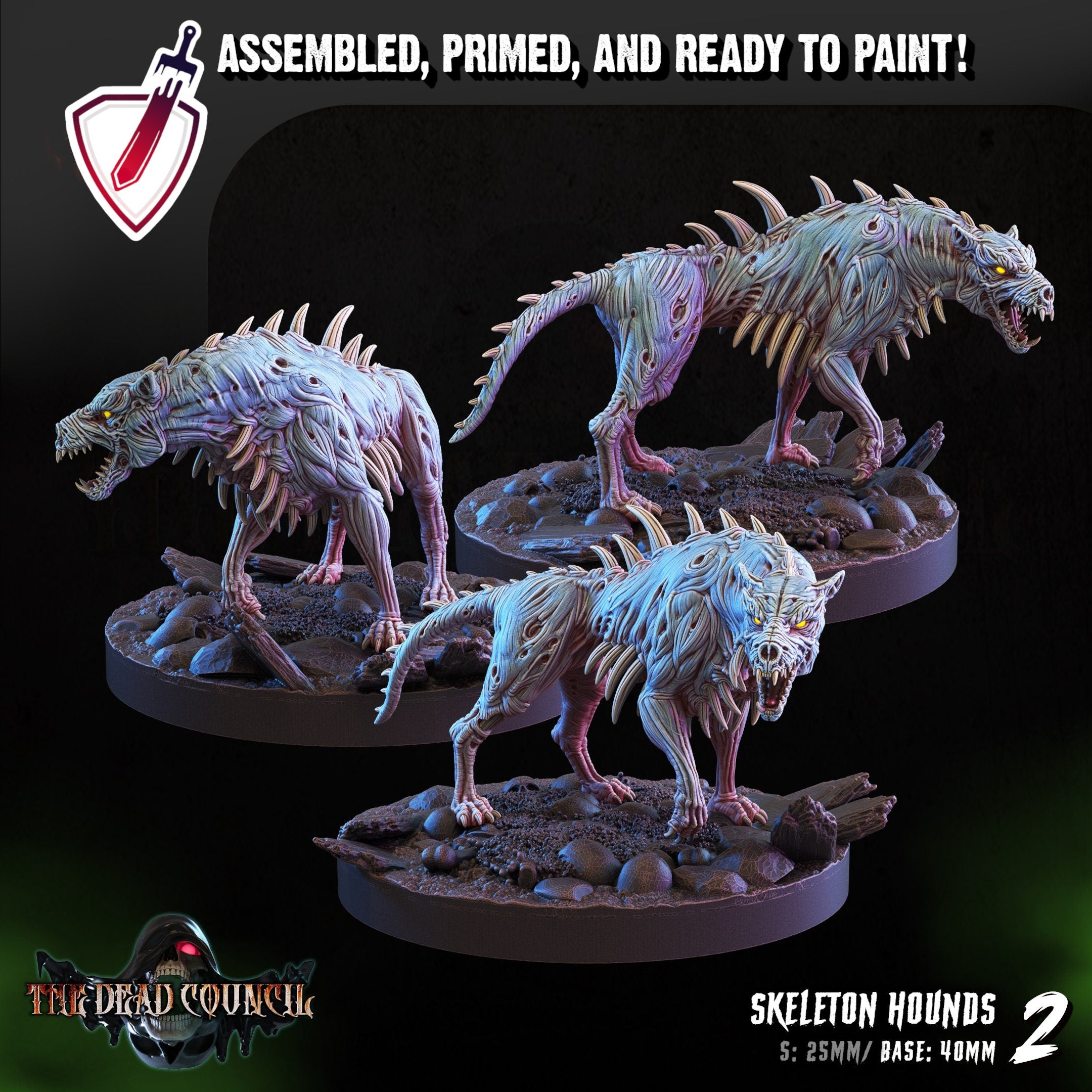 Skeletal Hounds | Miniatures by Crippled God Foundry | Resin Mini for Tabletop Gaming, D&D, Pathfinder, and Painting | Assembled and Primed - Brush and Battle