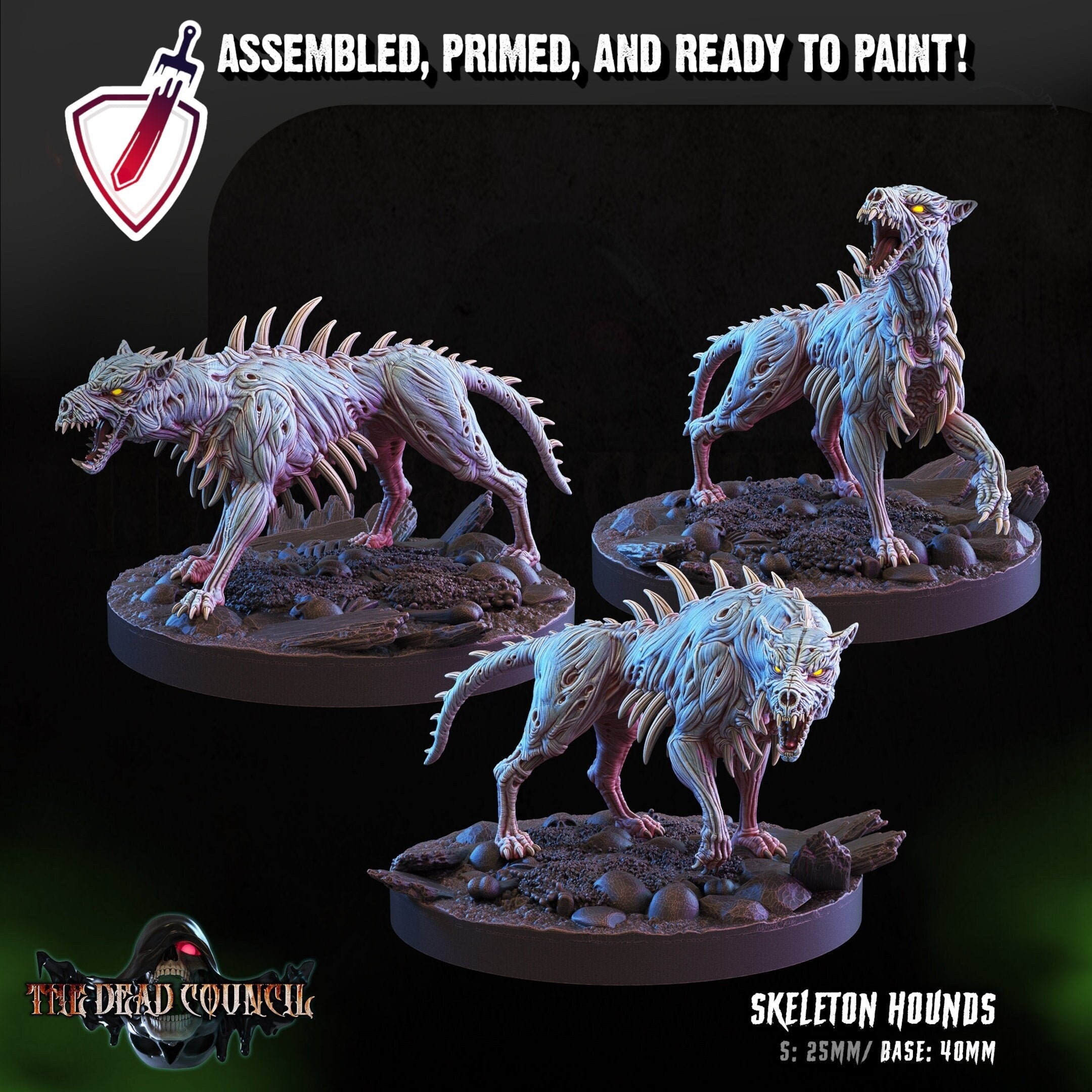 Skeletal Hounds | Miniatures by Crippled God Foundry | Resin Mini for Tabletop Gaming, D&D, Pathfinder, and Painting | Assembled and Primed - Brush and Battle