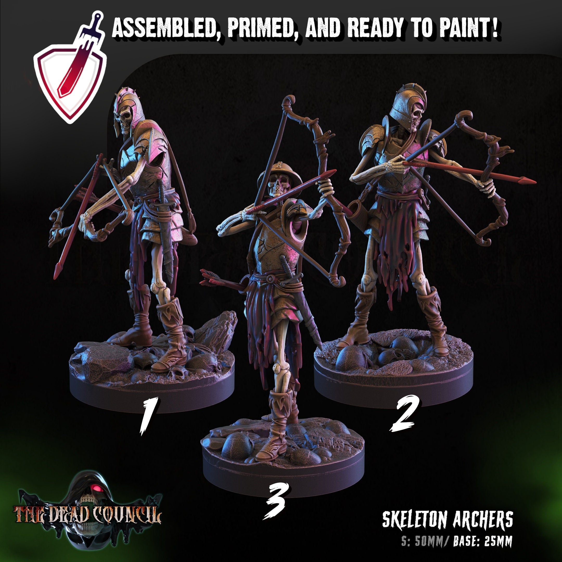 Skeleton Archers | Miniatures by Crippled God Foundry | Resin Mini for Tabletop Gaming, D&D, Pathfinder, and Painting | Assembled and Primed - Brush and Battle