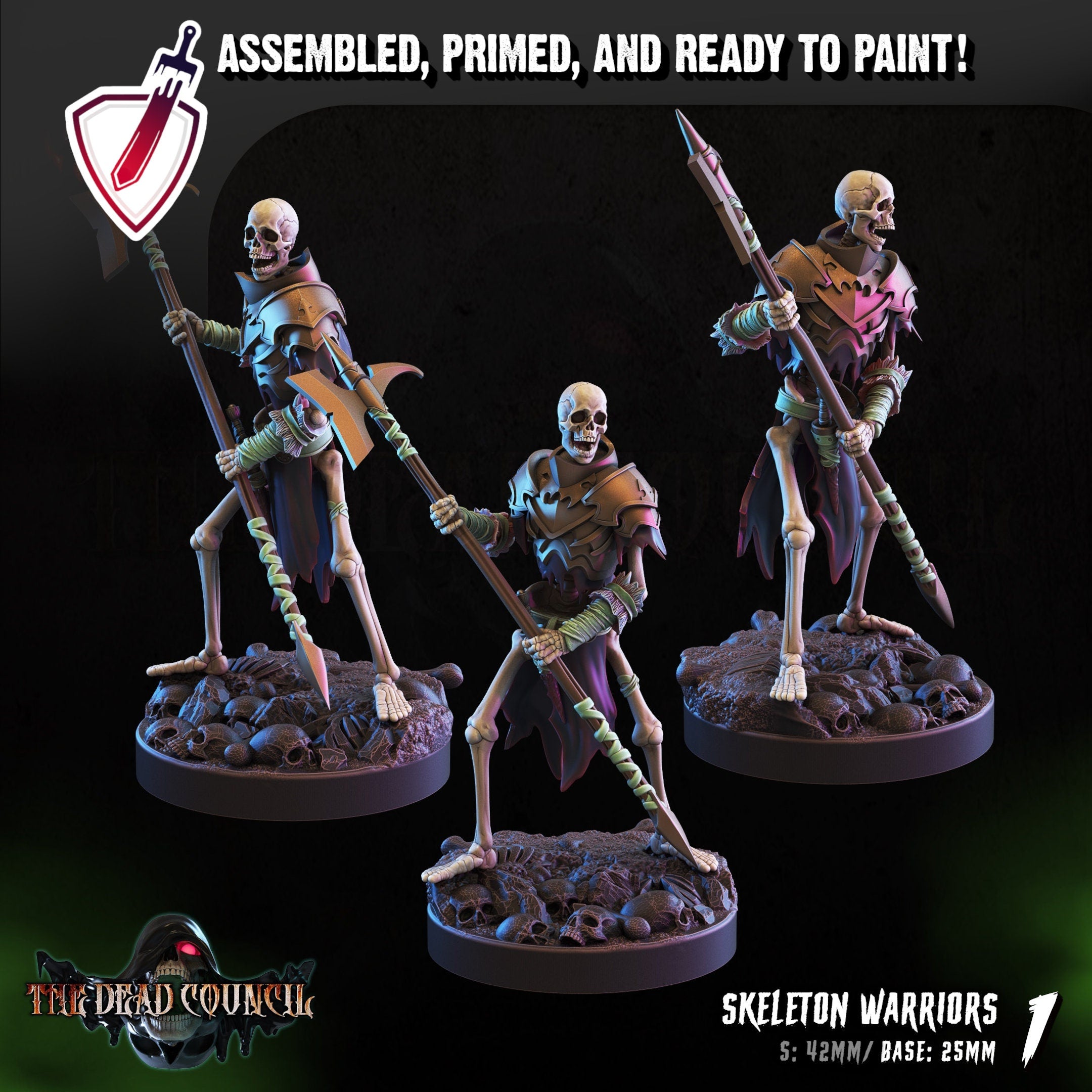 Skeleton Warriors | Miniatures by Crippled God Foundry | Resin Mini for Tabletop Gaming, D&D, Pathfinder, Painting | Assembled and Primed - Brush and Battle