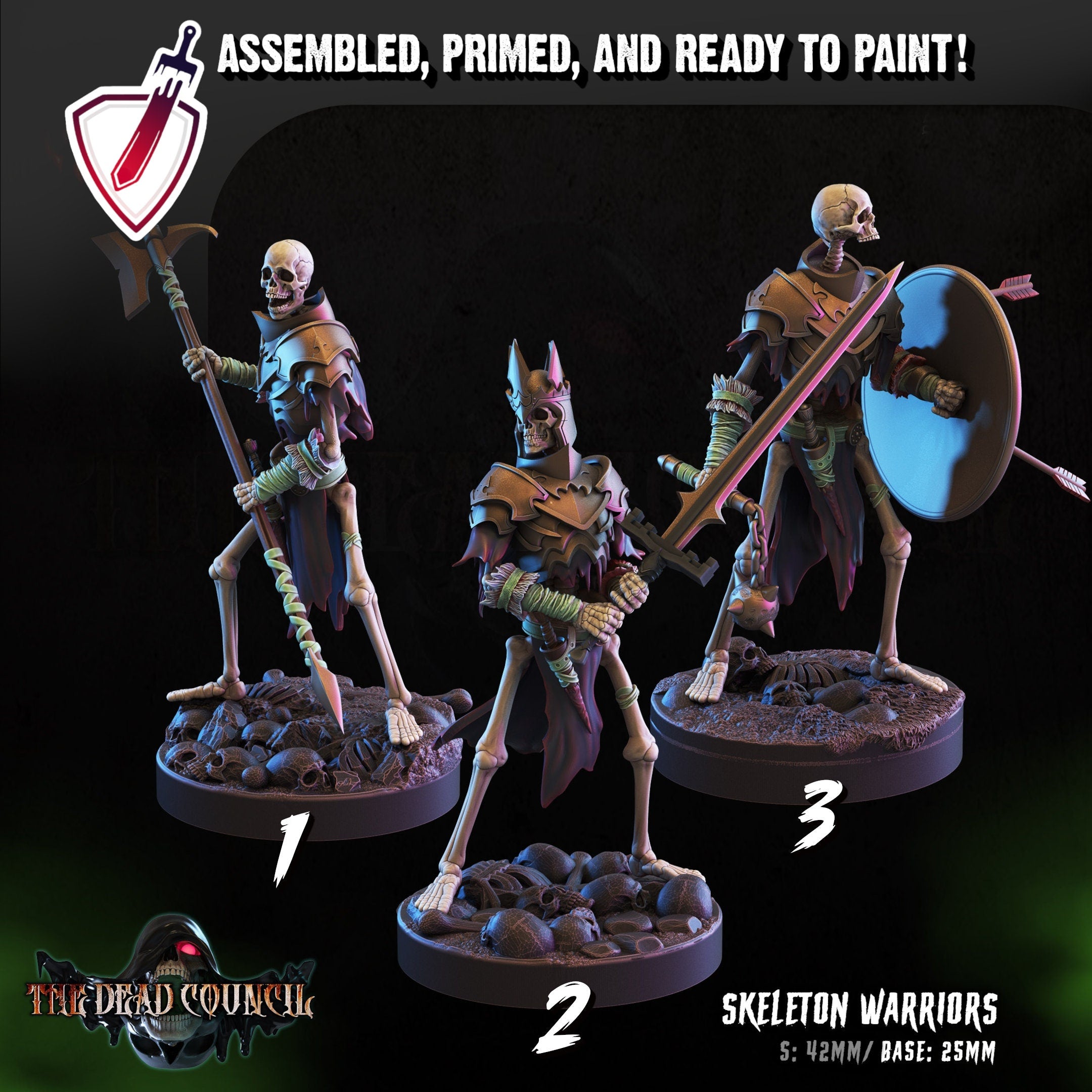 Skeleton Warriors | Miniatures by Crippled God Foundry | Resin Mini for Tabletop Gaming, D&D, Pathfinder, Painting | Assembled and Primed - Brush and Battle