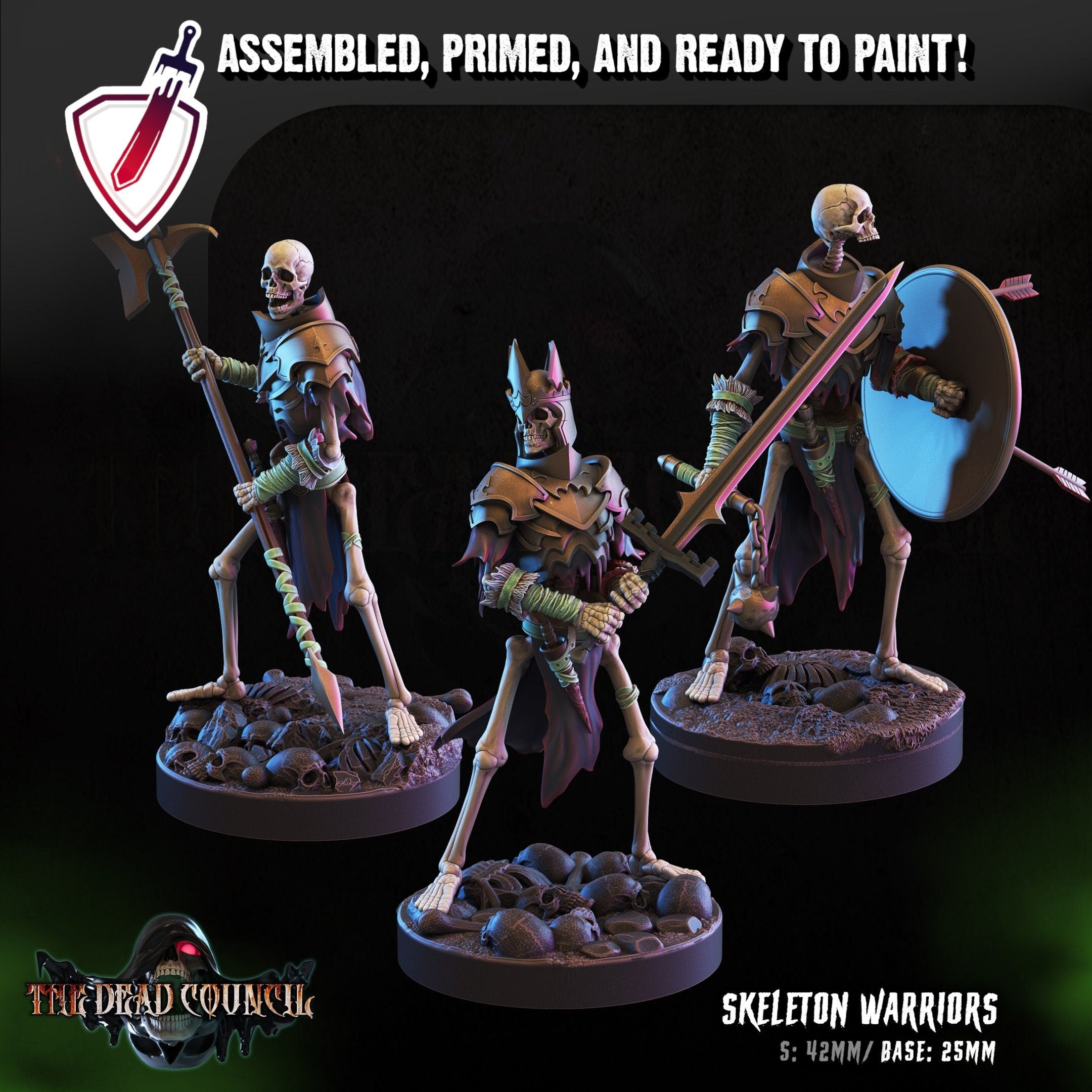 Skeleton Warriors | Miniatures by Crippled God Foundry | Resin Mini for Tabletop Gaming, D&D, Pathfinder, Painting | Assembled and Primed - Brush and Battle