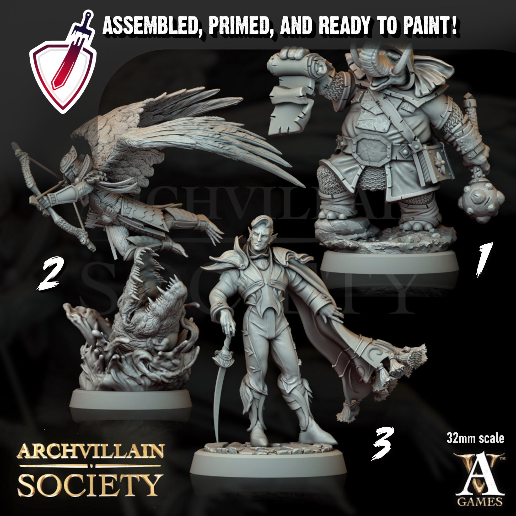 Heroes Vol. XXXII | Miniatures by Archvillain Games | Resin Mini for Tabletop Gaming, D&D, Pathfinder, and Painting | Assembled and Primed - Brush and Battle