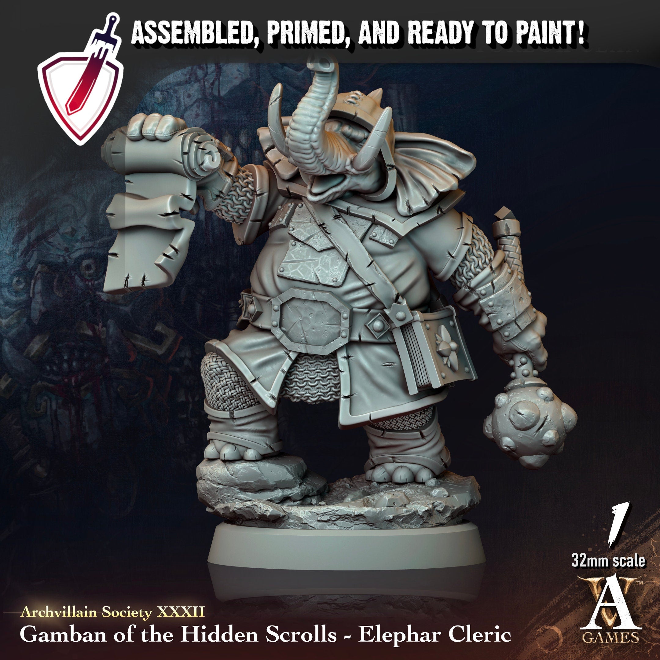 Heroes Vol. XXXII | Miniatures by Archvillain Games | Resin Mini for Tabletop Gaming, D&D, Pathfinder, and Painting | Assembled and Primed - Brush and Battle
