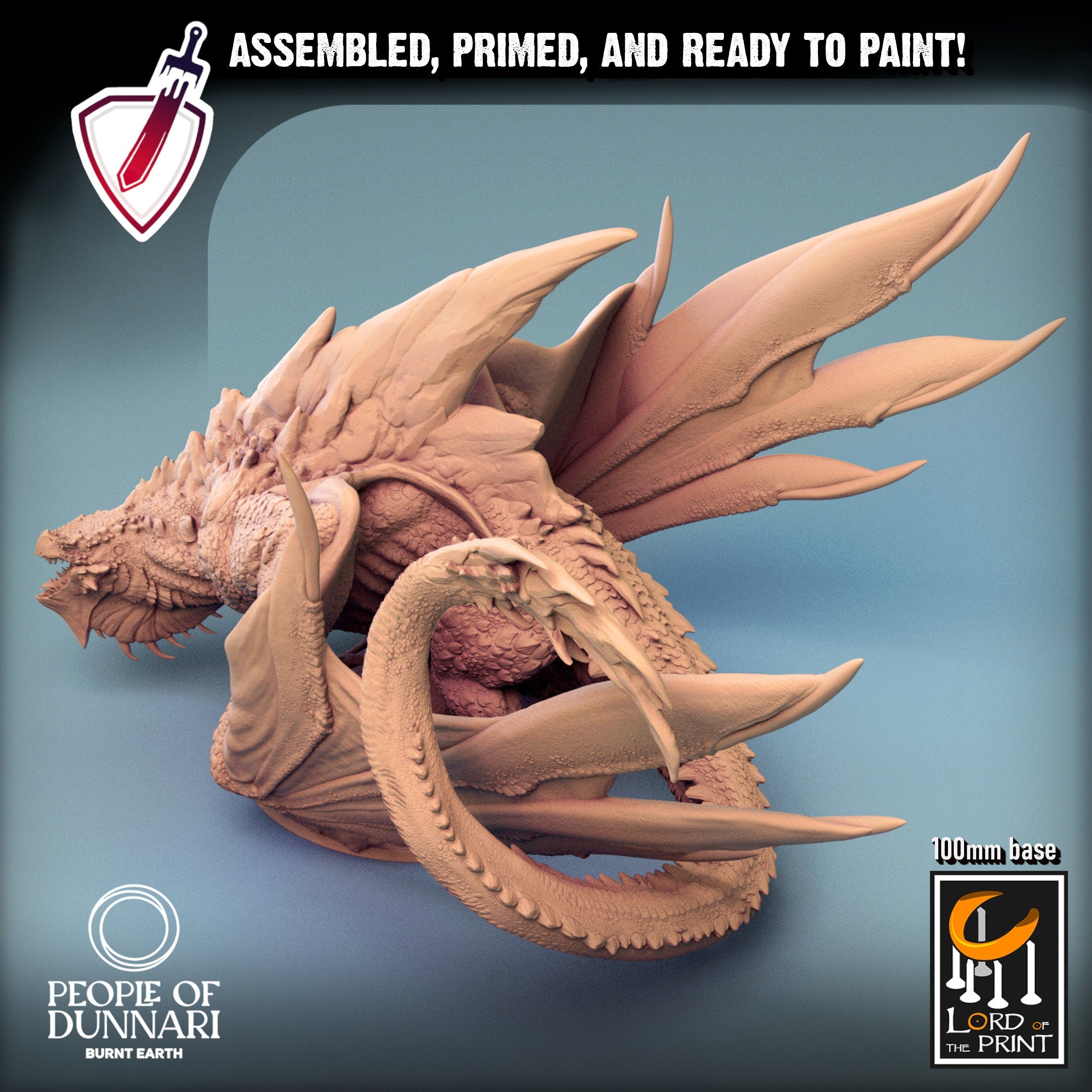 Dunnari Wyvern | (Massive) Miniature by Lord of the Print | Resin Mini For Tabletop Gaming, D&D, Pathfinder, Painting | Assembled and Primed - Brush and Battle