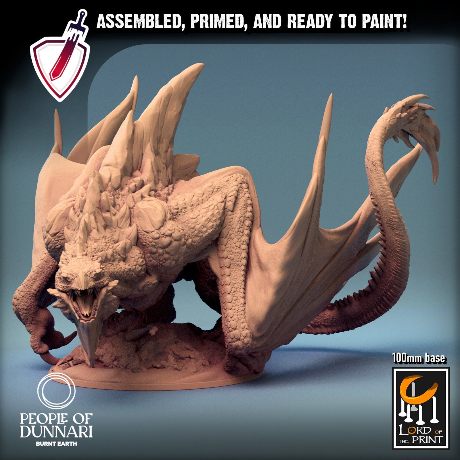 Dunnari Wyvern | (Massive) Miniature by Lord of the Print | Resin Mini For Tabletop Gaming, D&D, Pathfinder, Painting | Assembled and Primed - Brush and Battle