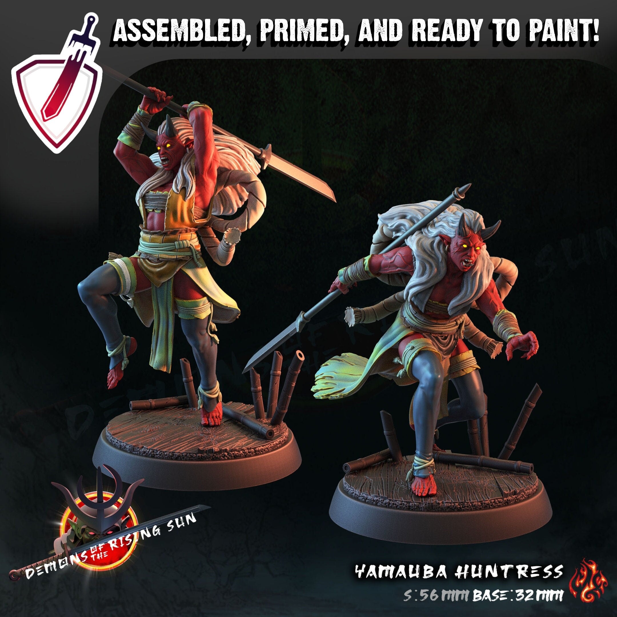 Yamauba Huntresses | Miniatures by Crippled God Foundry | Resin Mini For Tabletop Gaming, D&D, Pathfinder, Painting | Assembled and Primed - Brush and Battle