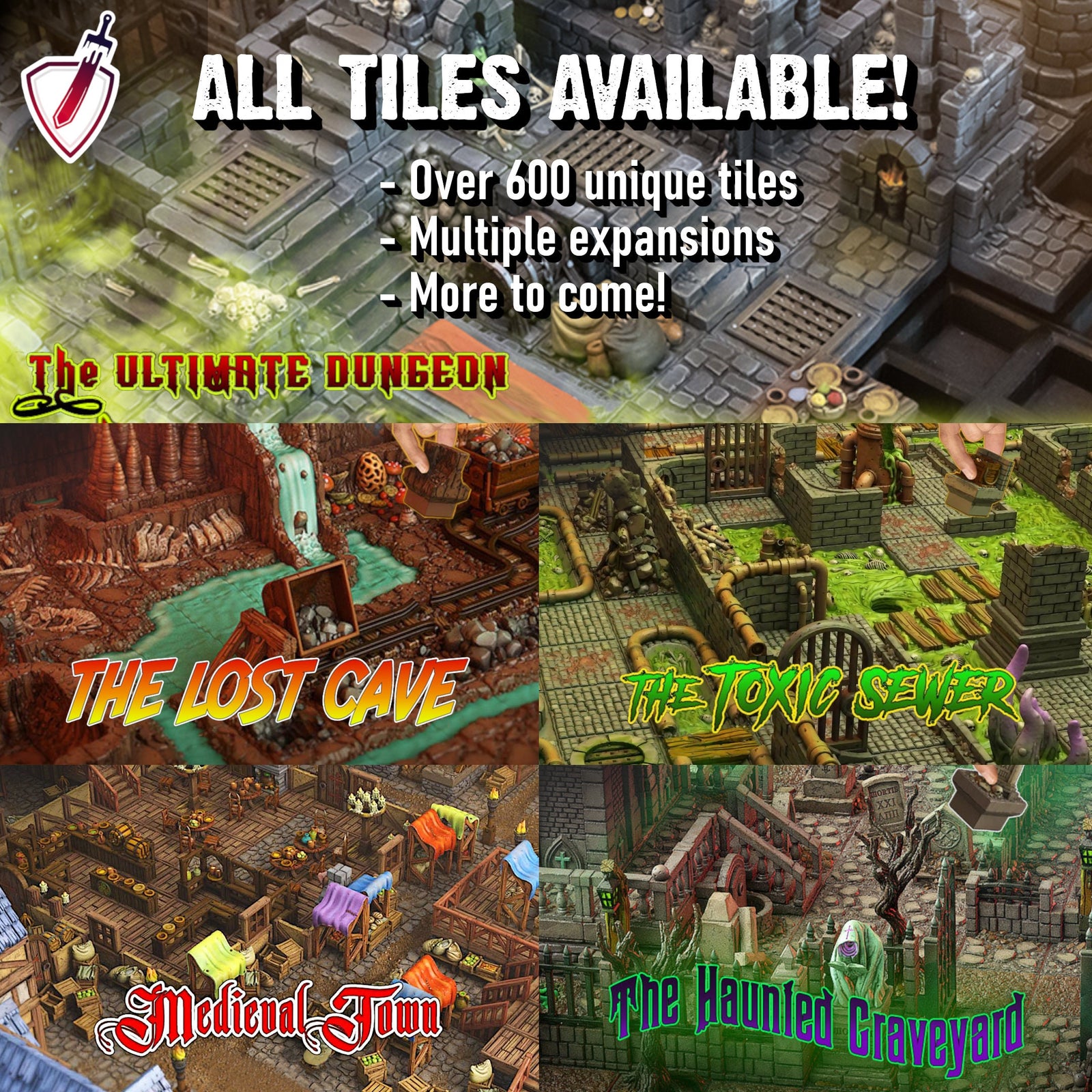Dungeon Blocks Toxic Sewer Expansion Tiles (54-100) | FDM or Resin Printed | Great for D&D, Pathfinder, or any Tabletop RPG | Free Grids!