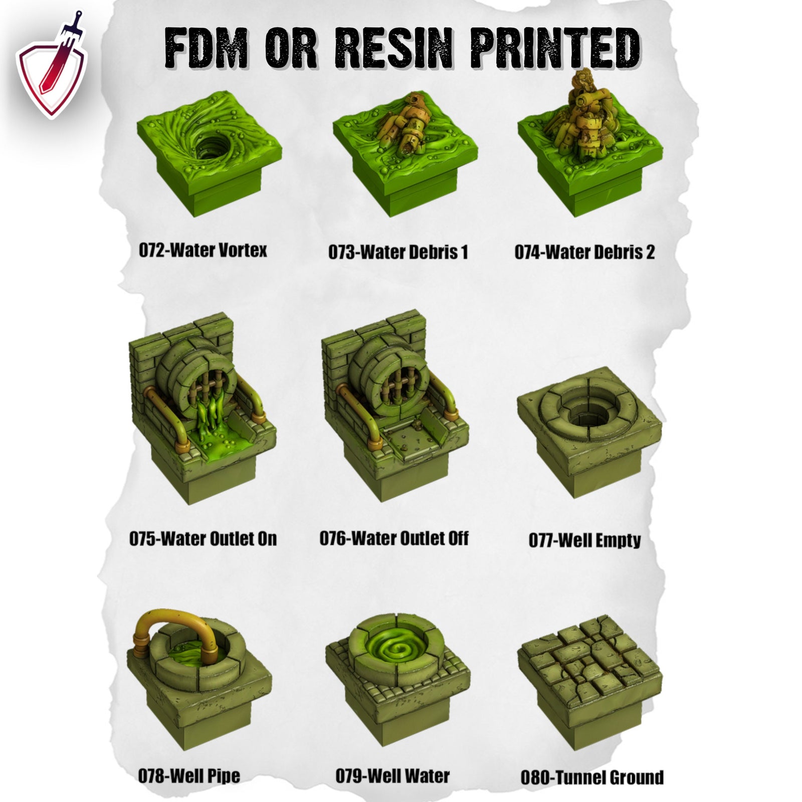 Dungeon Blocks Toxic Sewer Expansion Tiles (54-100) | FDM or Resin Printed | Great for D&D, Pathfinder, or any Tabletop RPG | Free Grids!