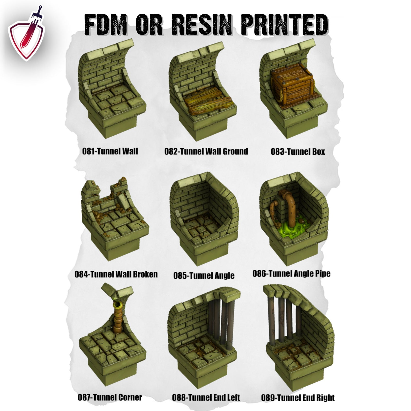 Dungeon Blocks Toxic Sewer Expansion Tiles (54-100) | FDM or Resin Printed | Great for D&D, Pathfinder, or any Tabletop RPG | Free Grids!